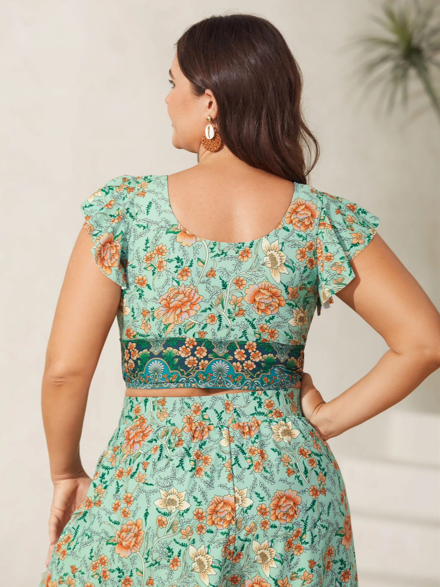 Breezy Floral Print Ruffled Swim Top - Image 4