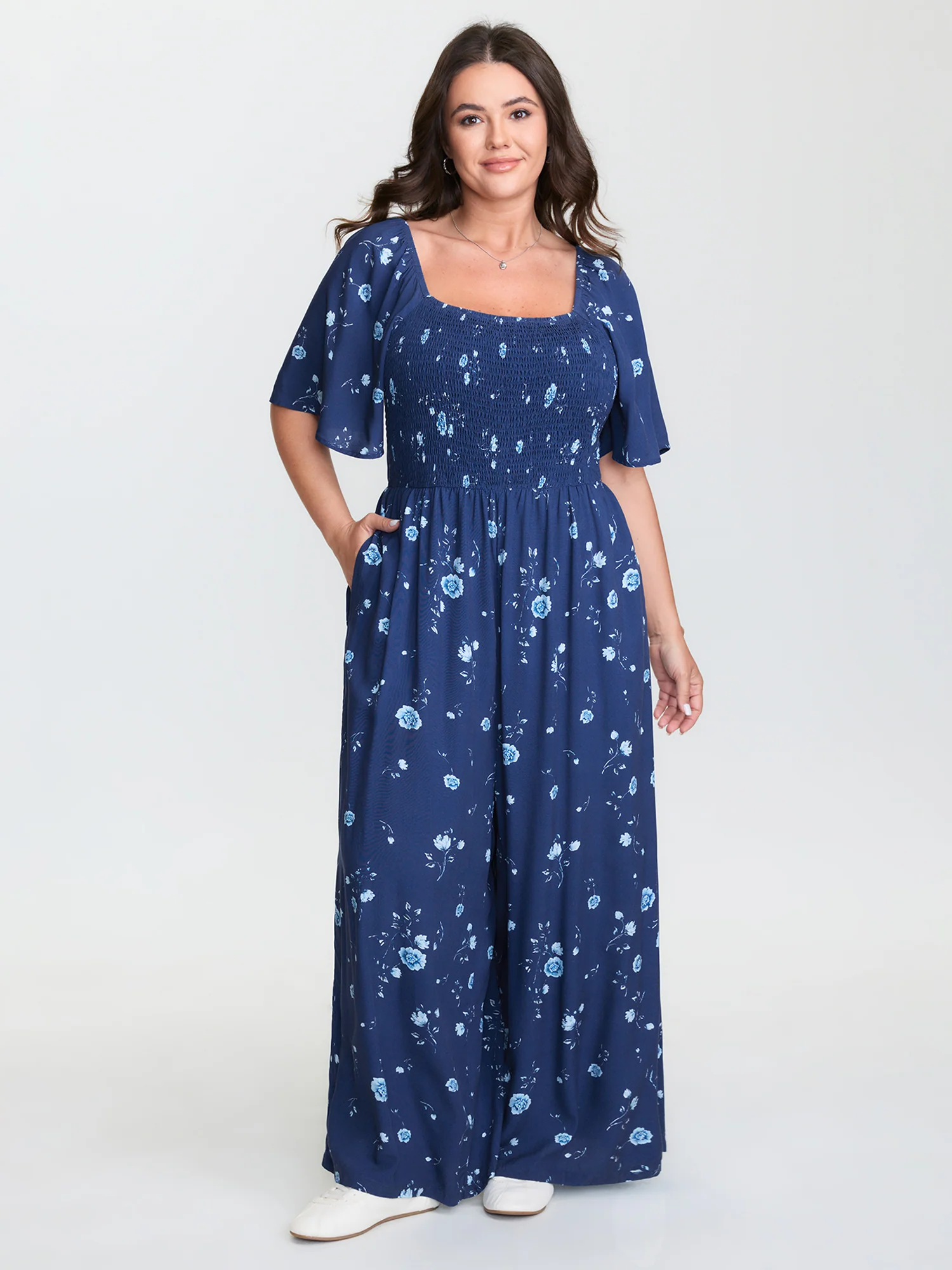 Breezy Floral Print Shirred Bodice Jumpsuit - Image 3