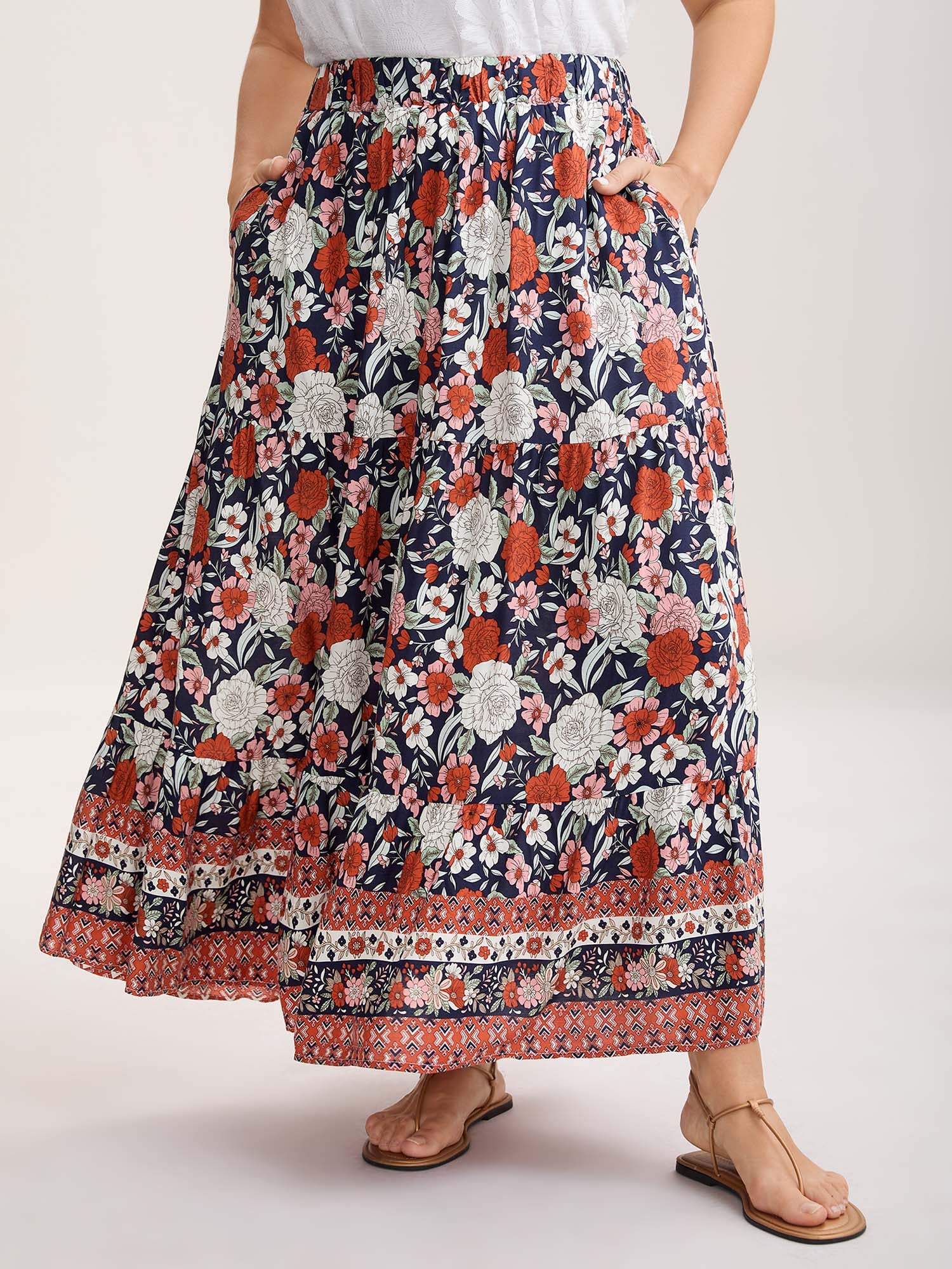 Rayon Breezy Floral Print Tiered Back Maxi Skirt - Image 2
