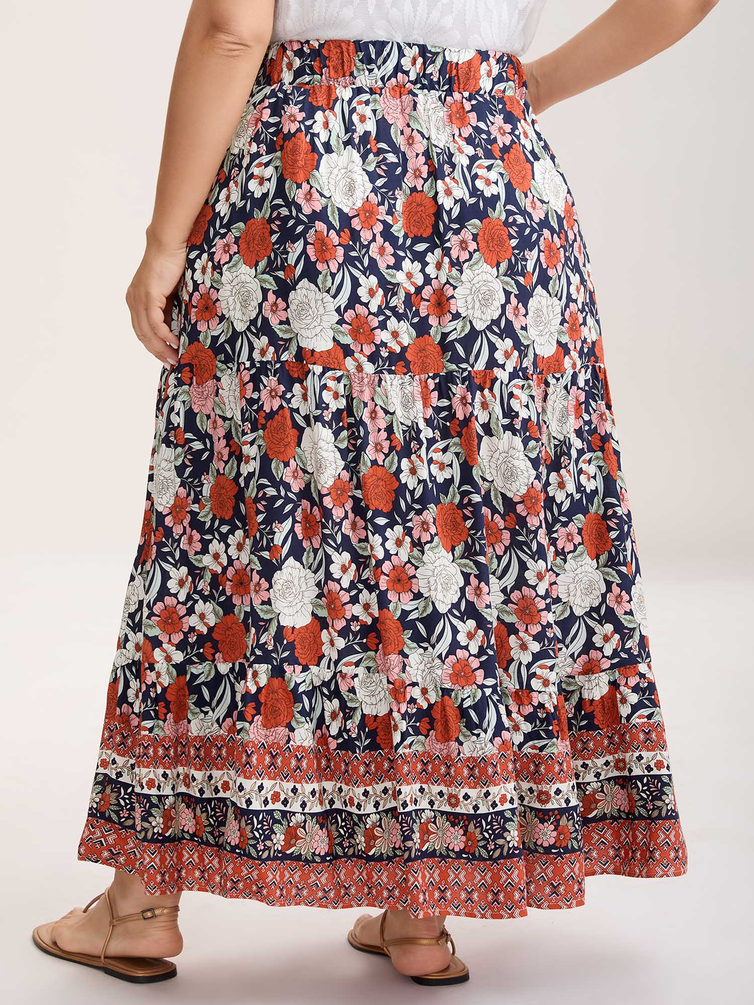 Rayon Breezy Floral Print Tiered Back Maxi Skirt - Image 4