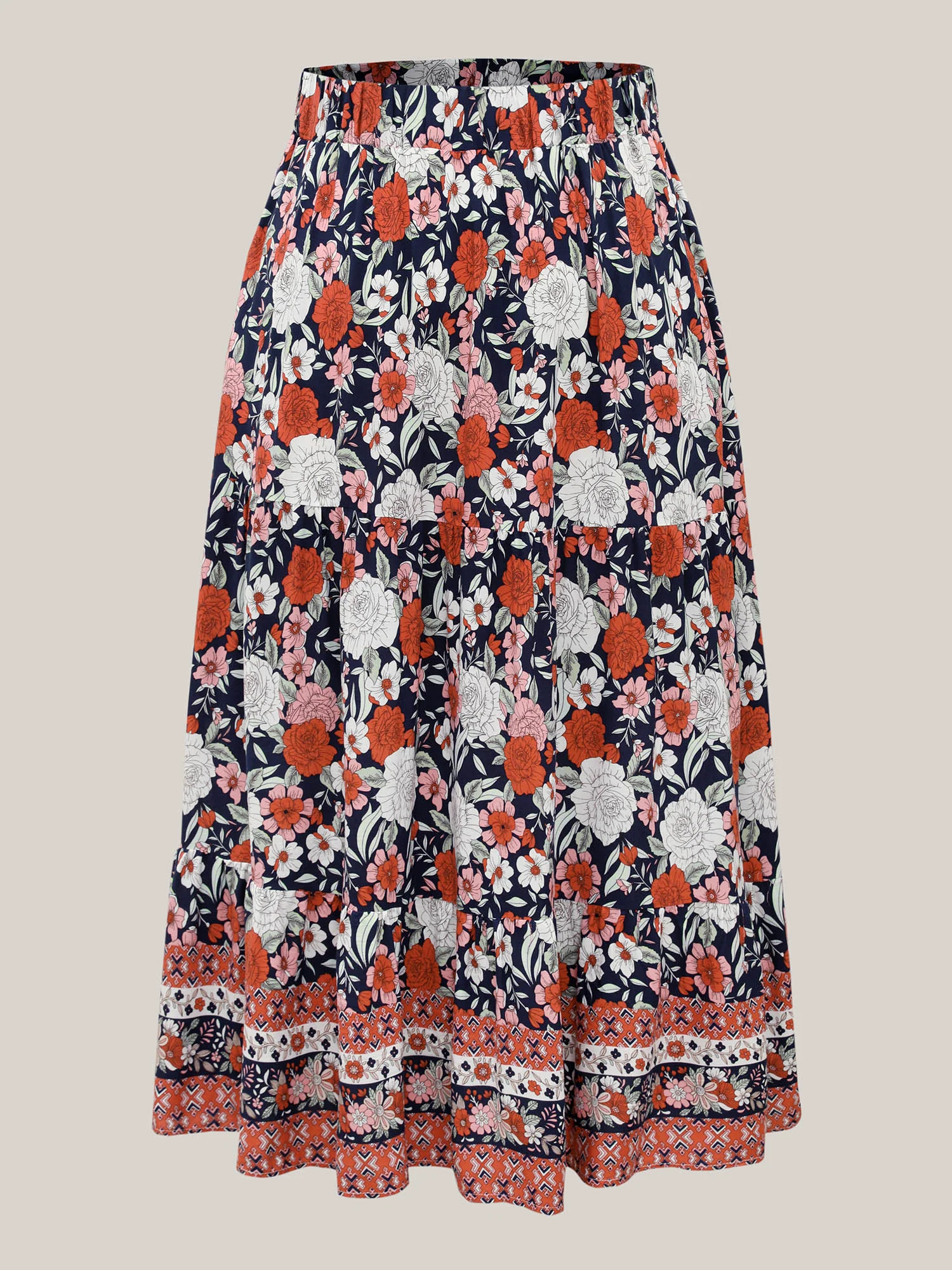 Rayon Breezy Floral Print Tiered Back Maxi Skirt - Image 7