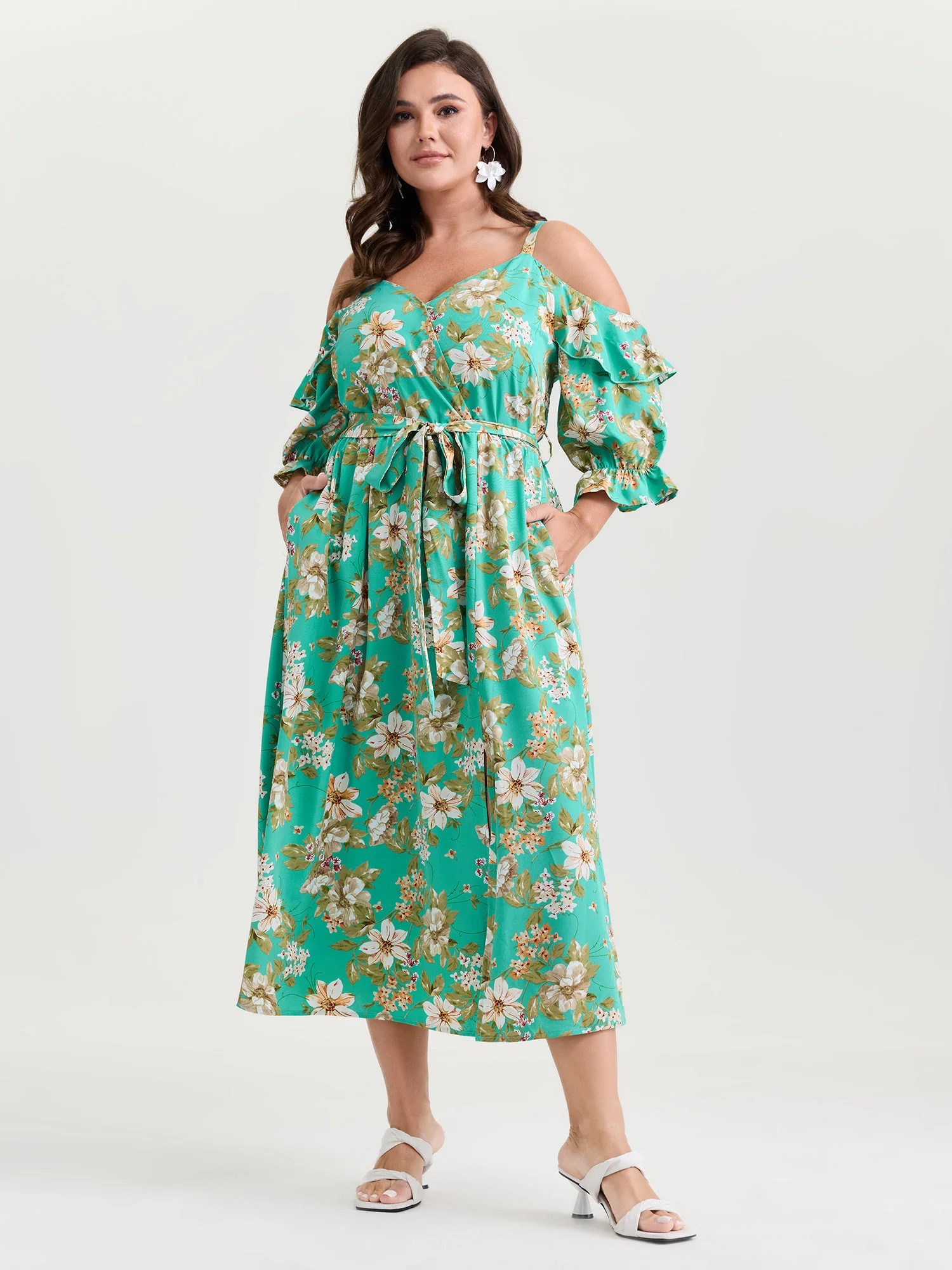Breezy Floral Ruffled Hem Midi Dress - Image 3