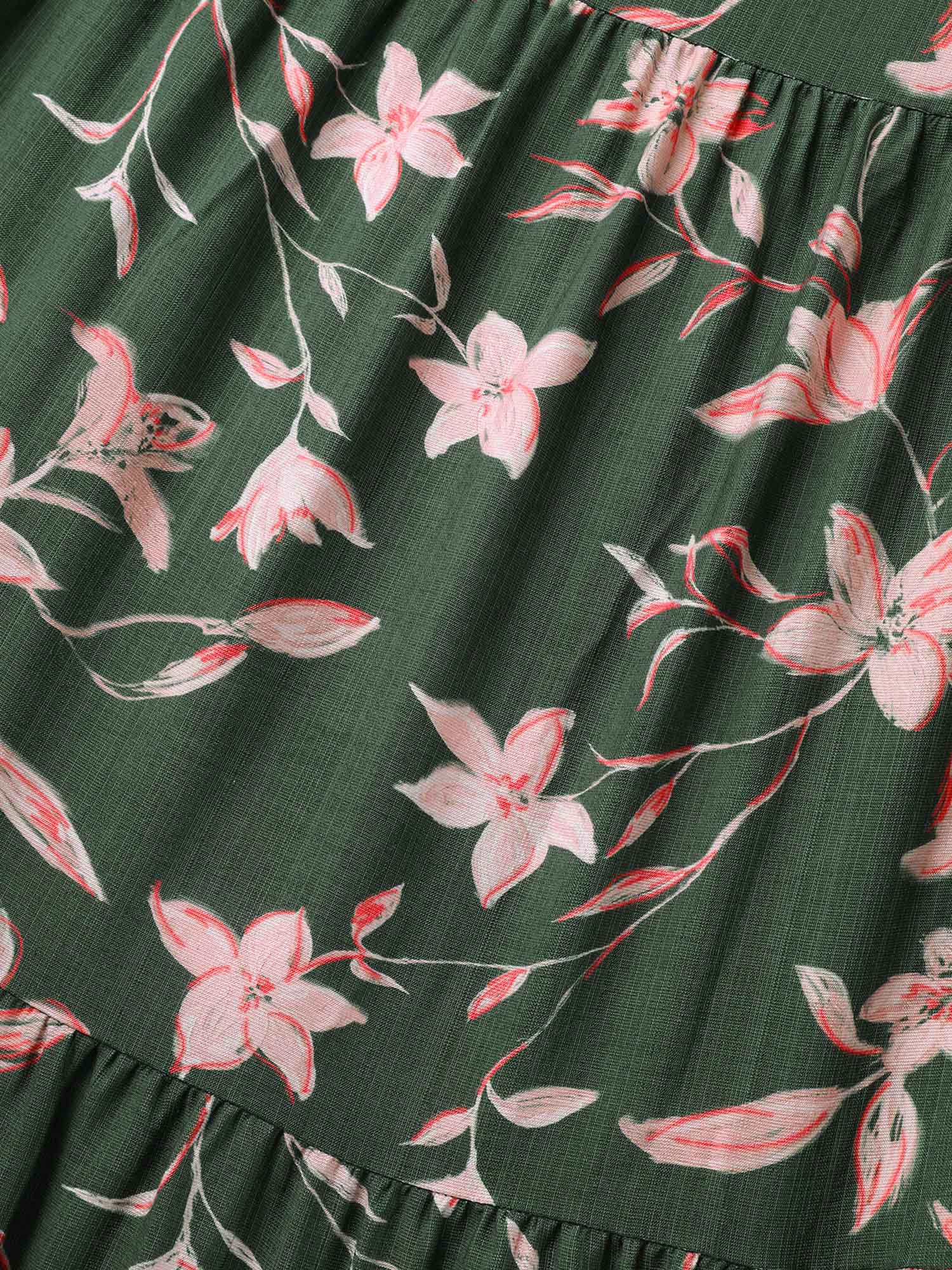Breezy Floral Shirred Waist Midi Dress - Image 6