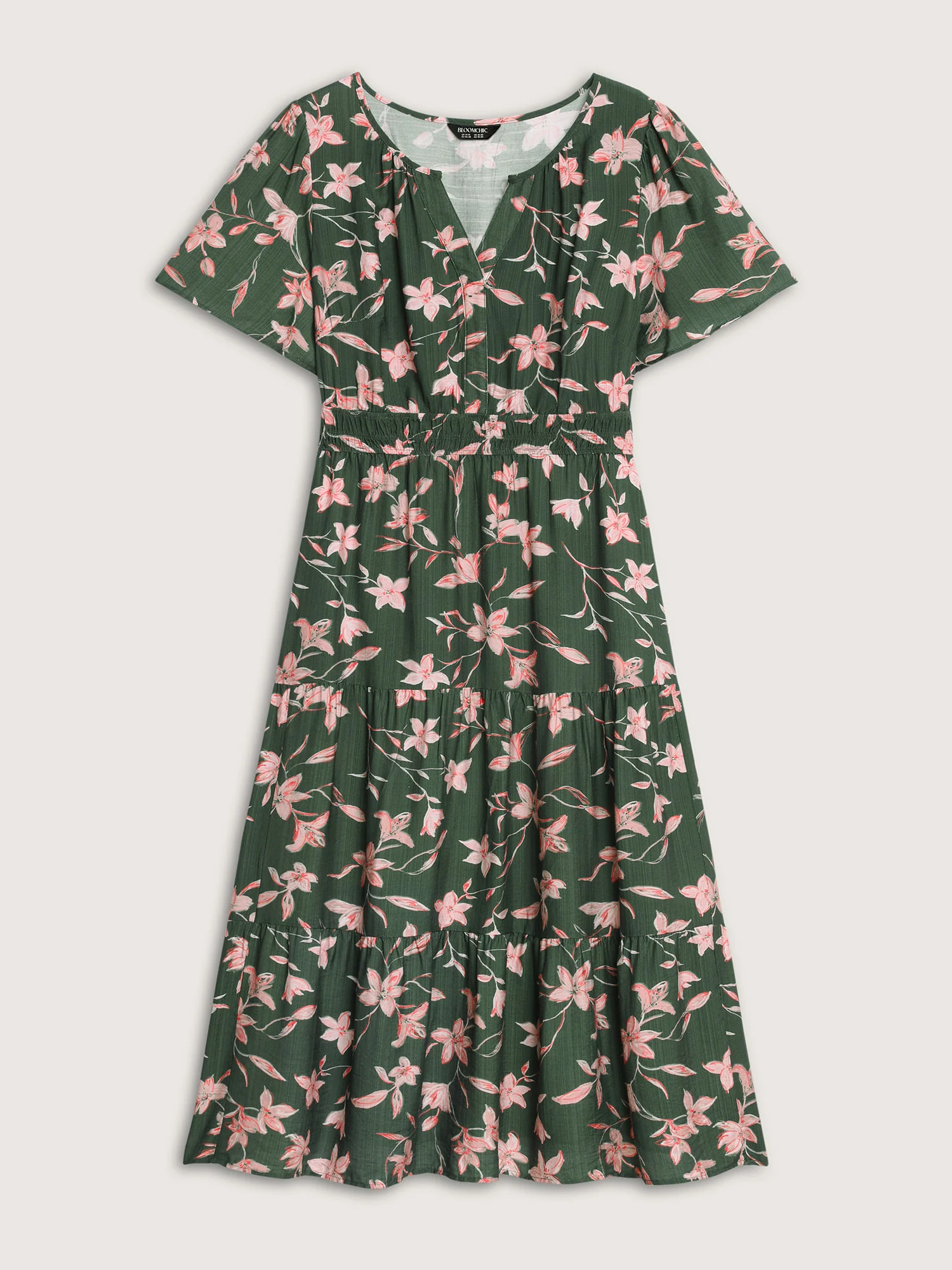 Breezy Floral Shirred Waist Midi Dress - Image 7