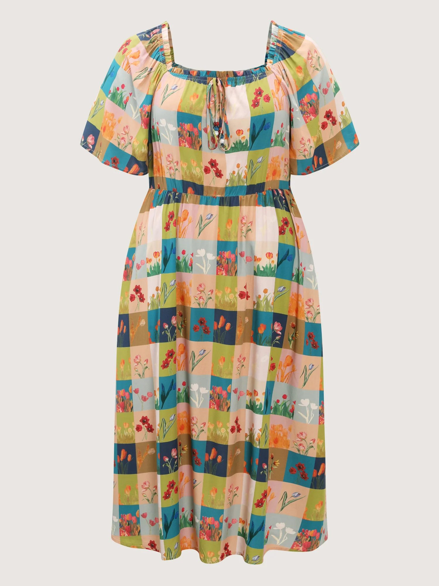 Breezy Garden Collage Stretchy Neckline Midi Dress - Image 7