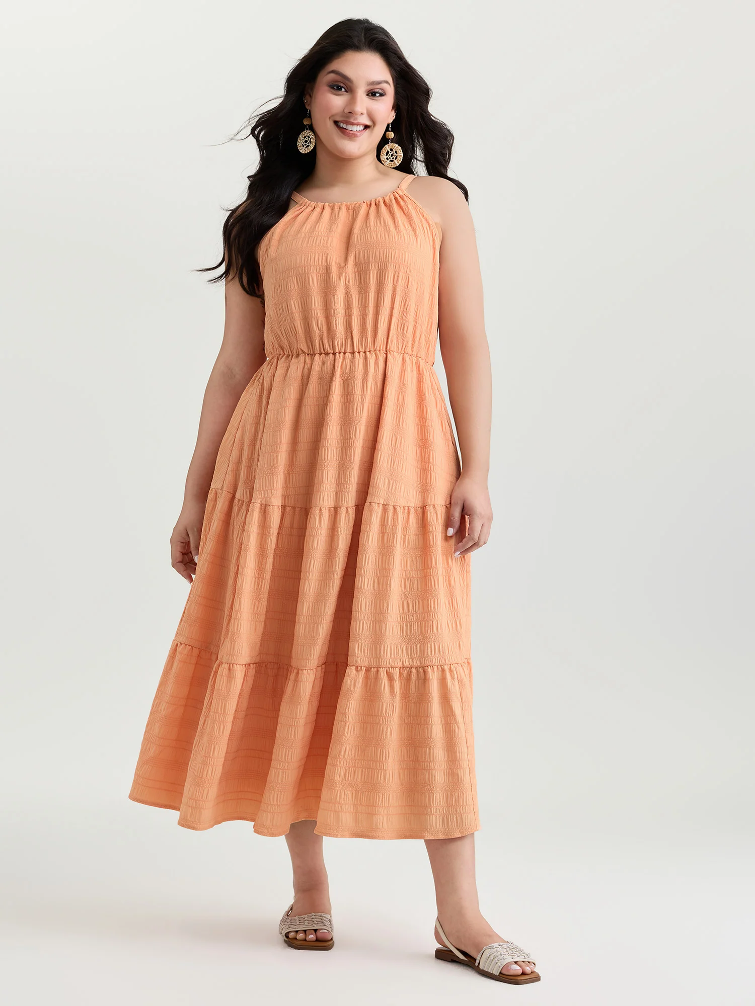 Breezy Halter-Neckline Tiered Midi Dress - Image 3