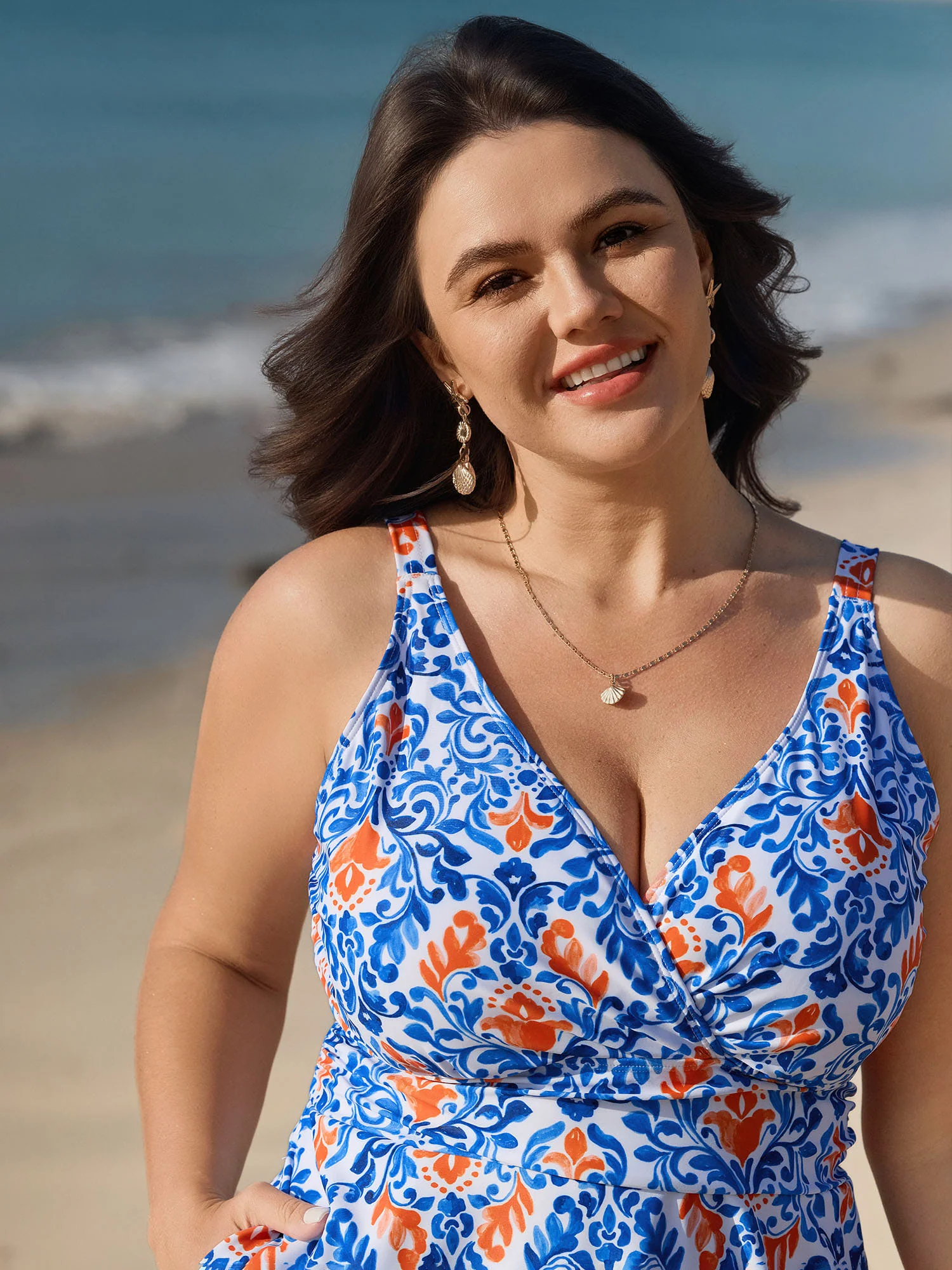 Breezy Print Pocket Surplice Swim Dress - Image 2