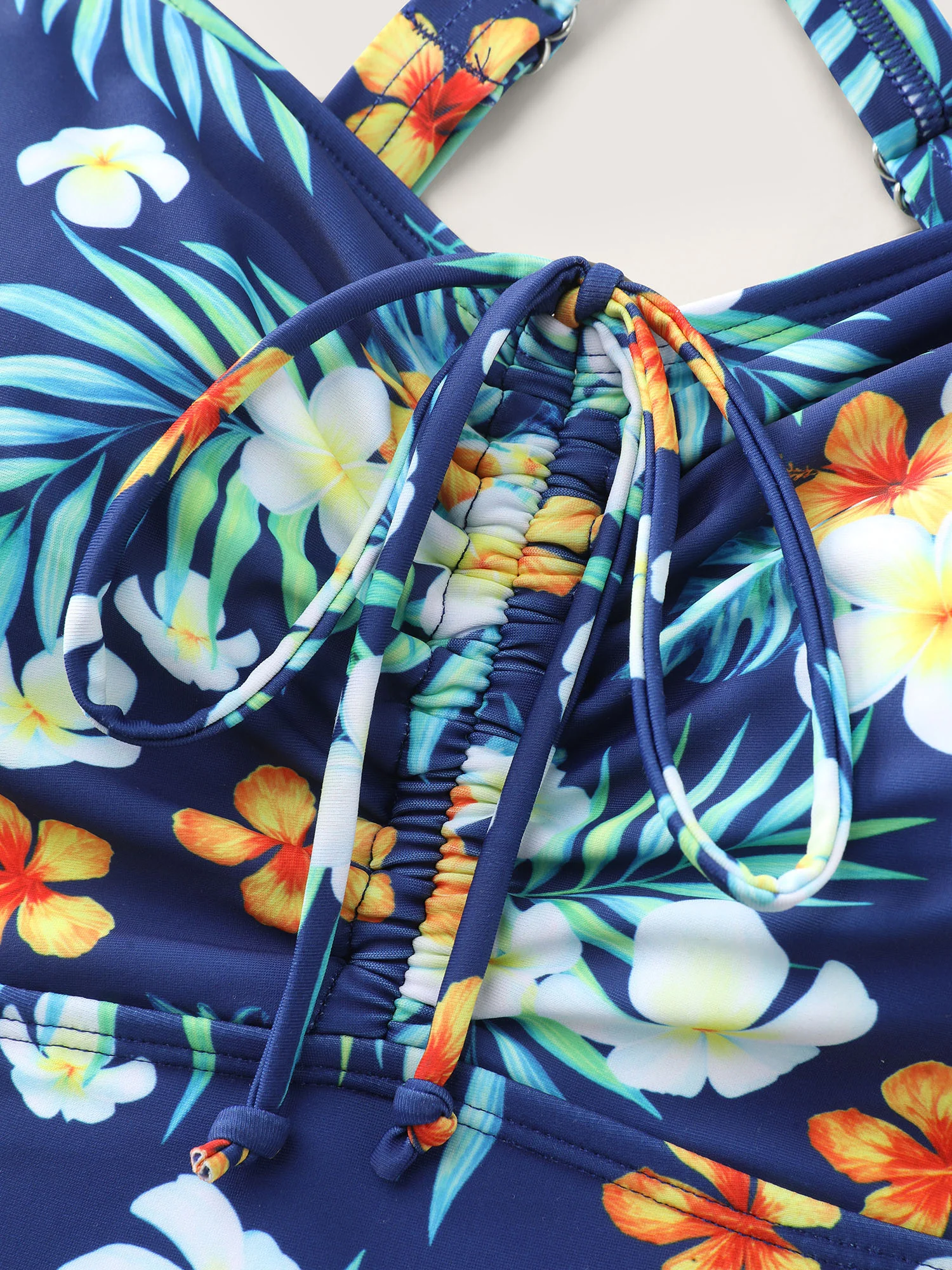 Breezy Tropical Print Drawstring One-Piece Swimsuit - Image 6