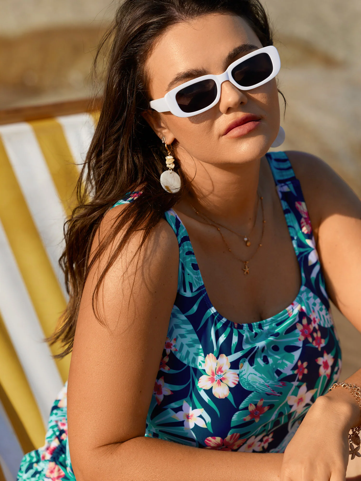 Breezy Tropical Print Drawstring Swim Top - Image 4