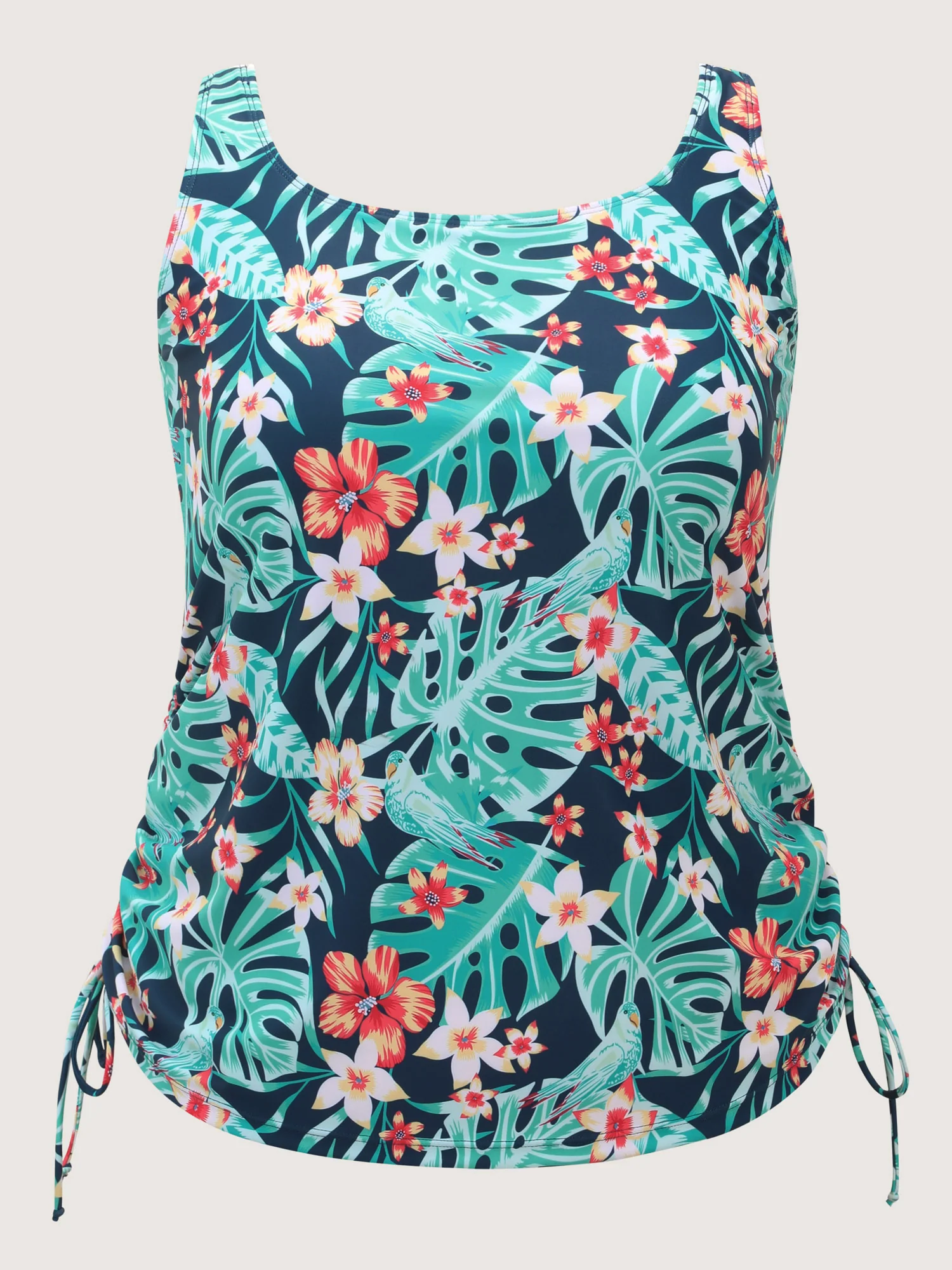 Breezy Tropical Print Drawstring Swim Top - Image 8