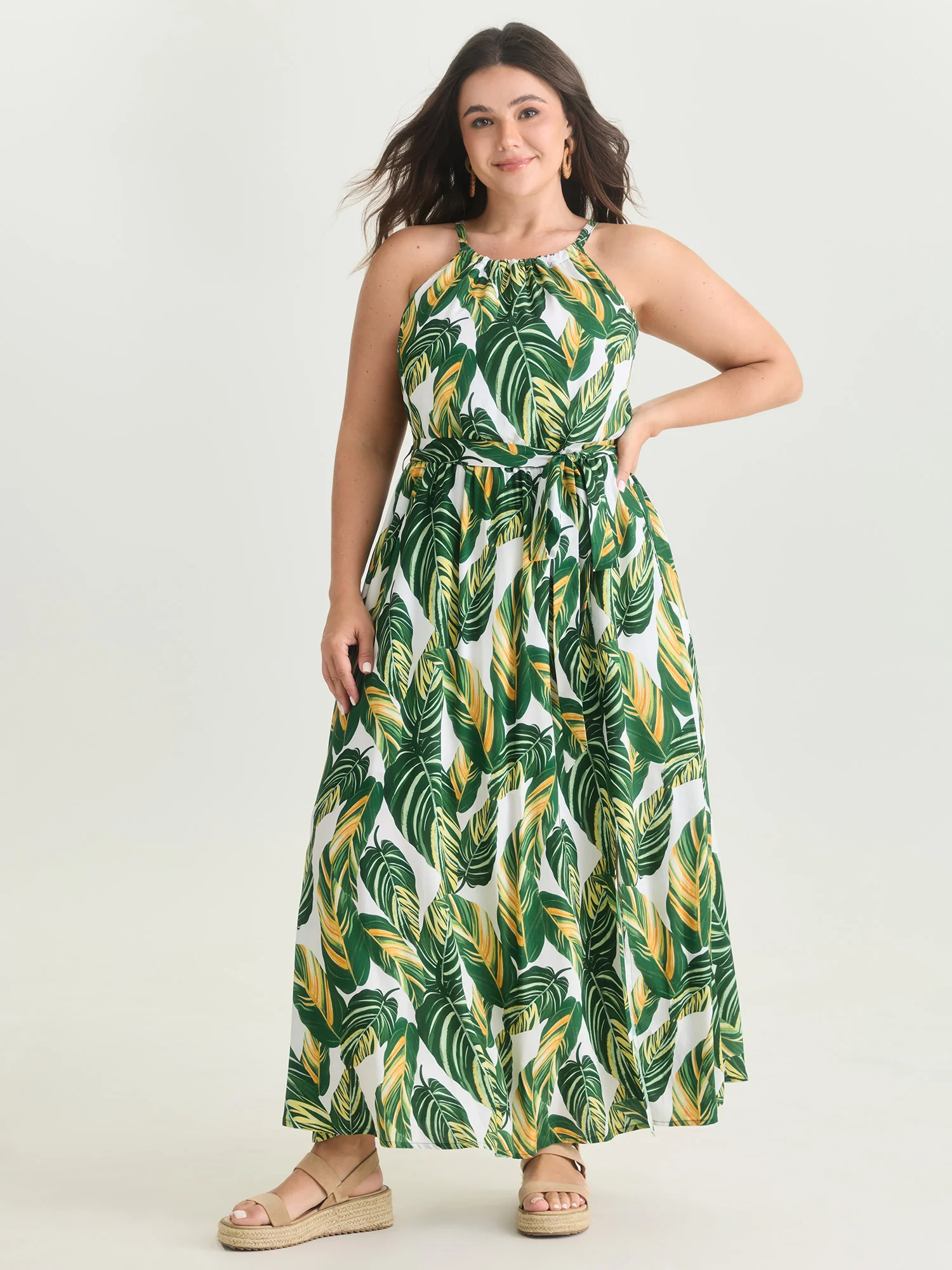 Breezy Tropical Print Halter Neckline Maxi Dress - Image 4