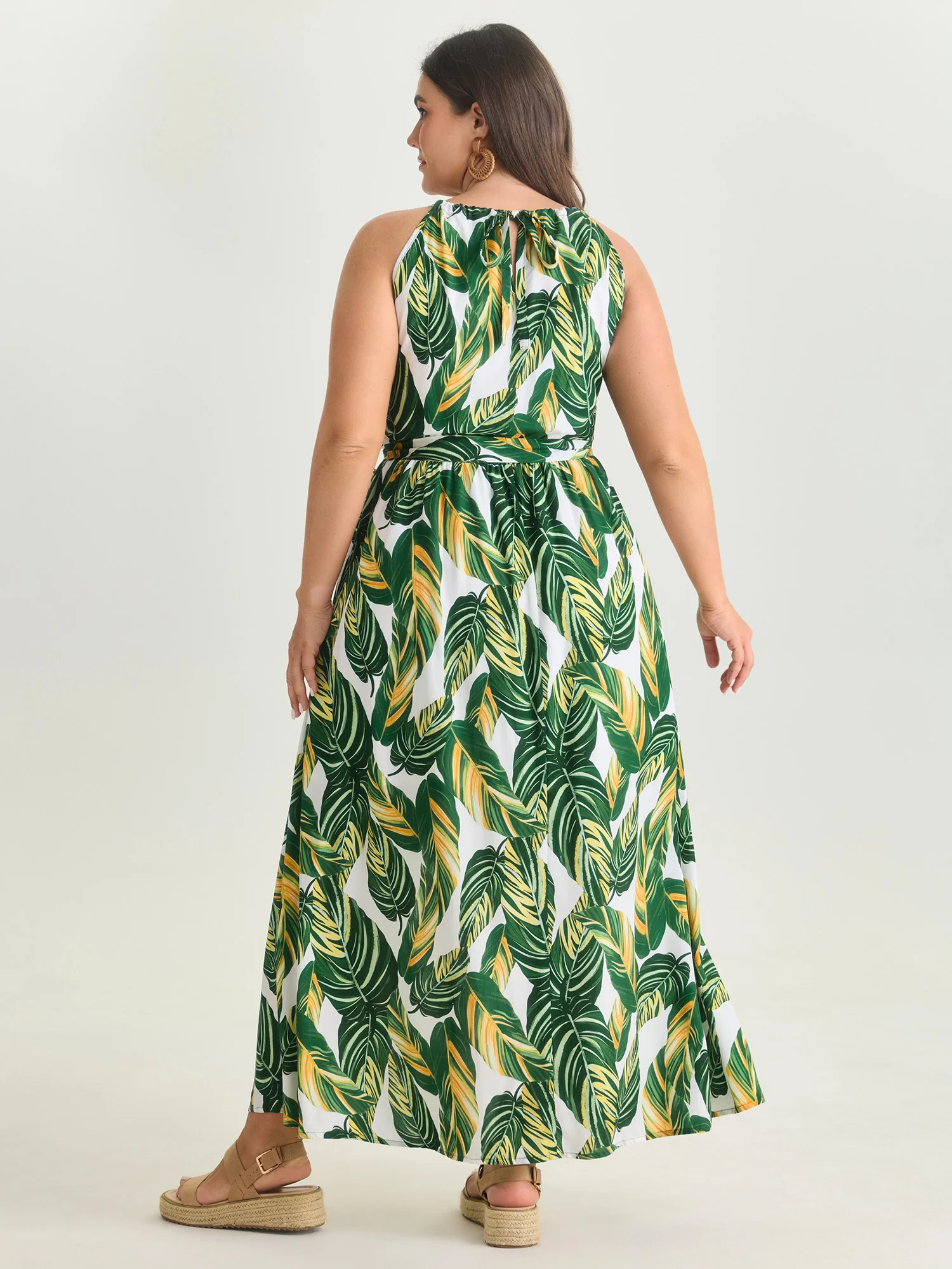 Breezy Tropical Print Halter Neckline Maxi Dress - Image 5