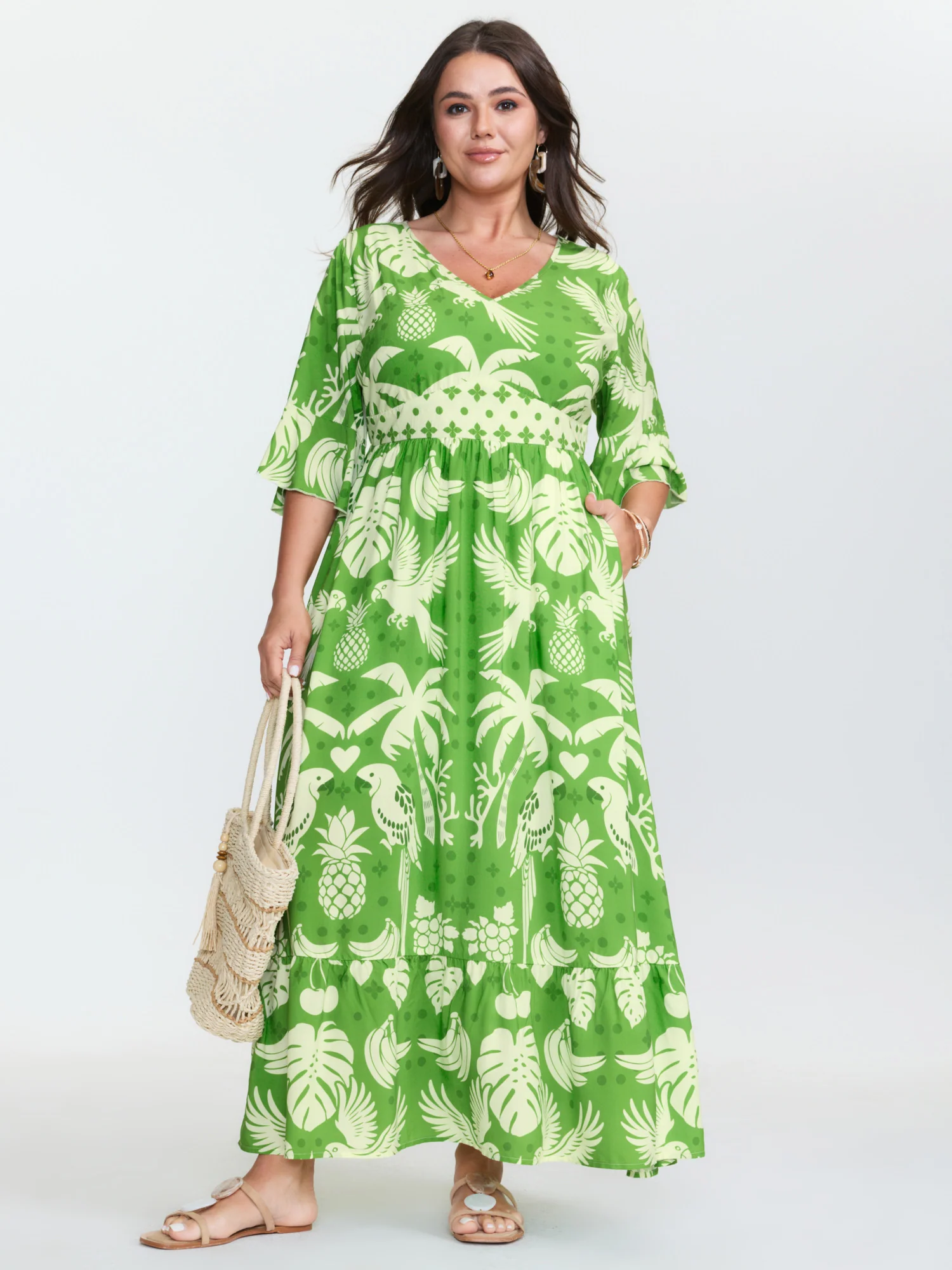 Breezy Tropical Print Waist Defining Maxi Dress - Image 2