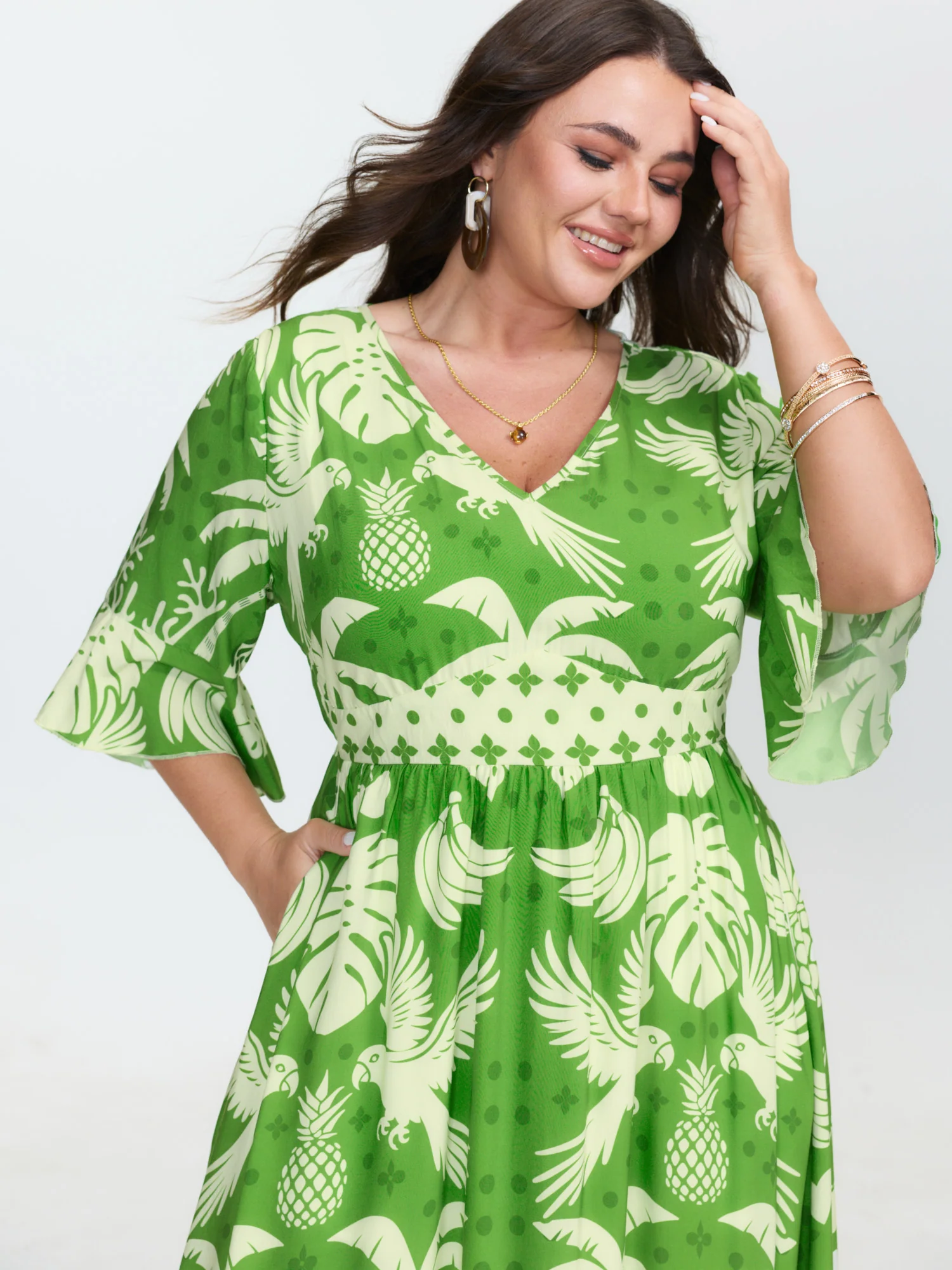 Breezy Tropical Print Waist Defining Maxi Dress - Image 3