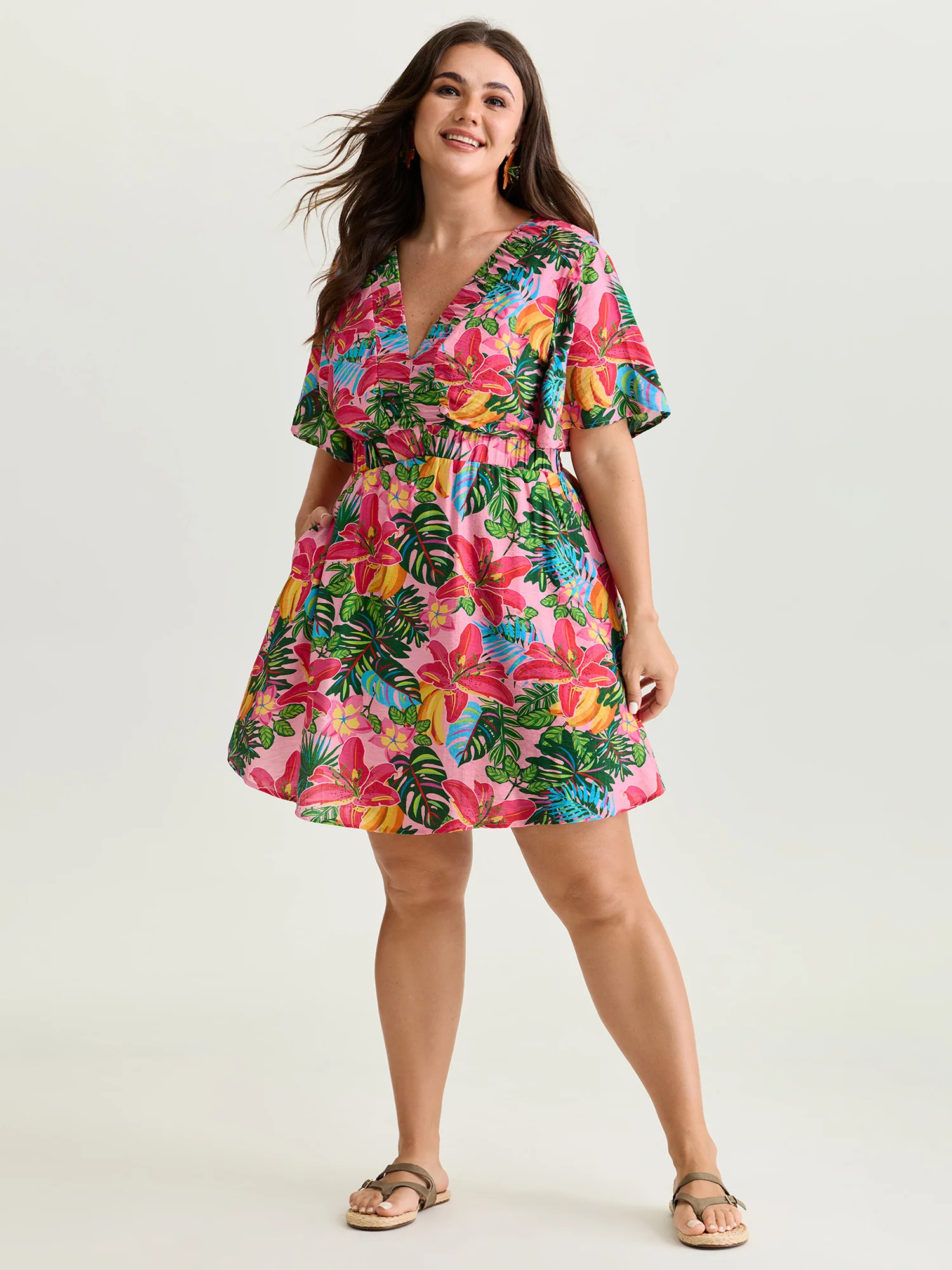 Bright Floral Print Built-In Shorts Mini Dress - Image 3