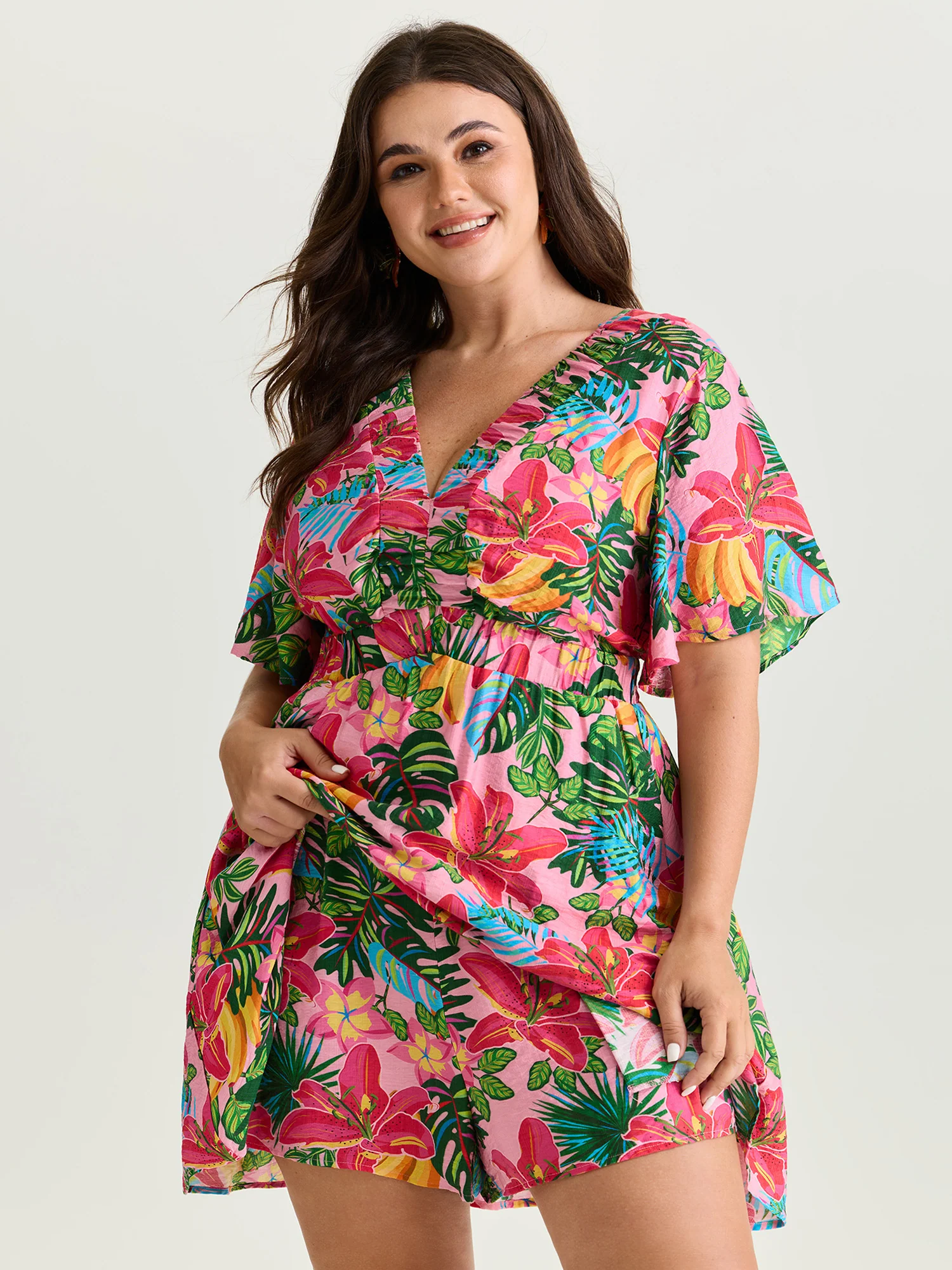 Bright Floral Print Built-In Shorts Mini Dress - Image 4