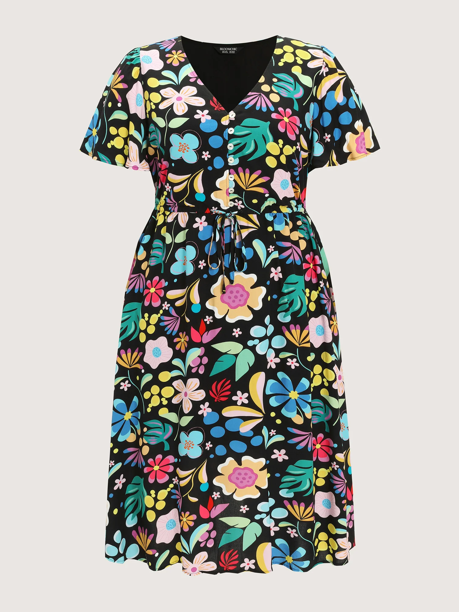 Bright Floral Print Flared Sleeve Midi Dress - Image 7