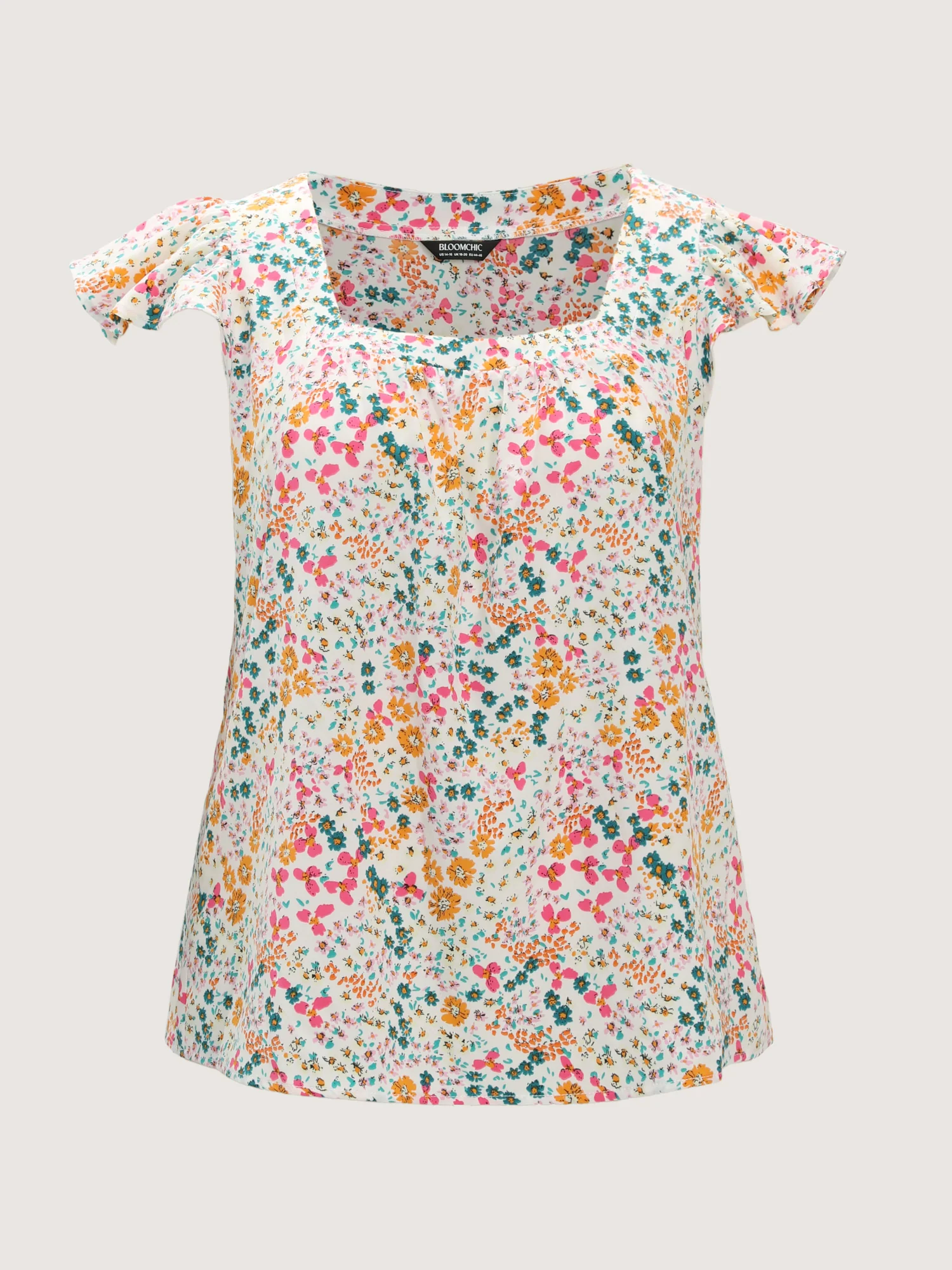 Bright Floral Print Flutter Sleeve Blouse - Image 5