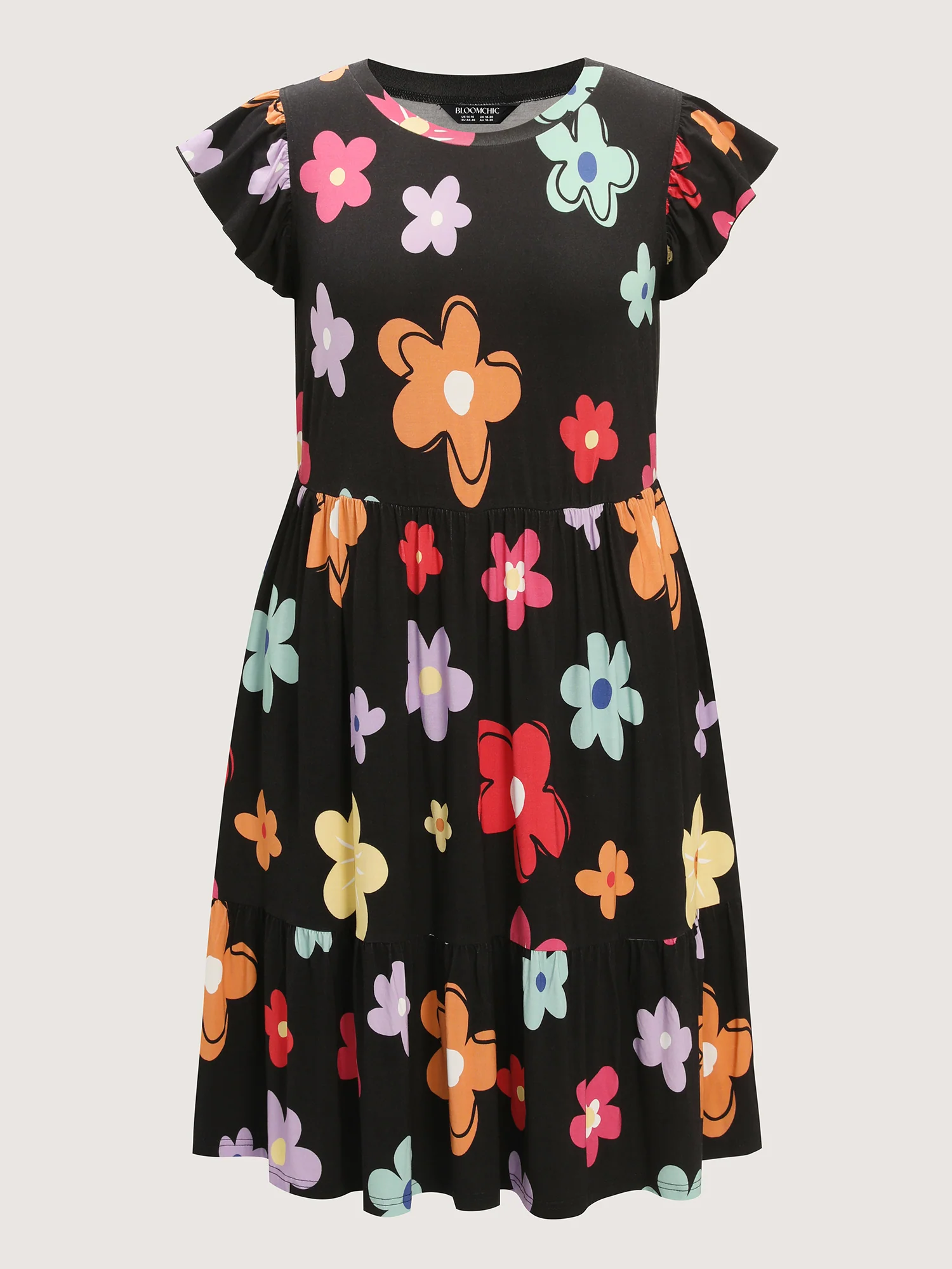 Bright Floral Print Flutter Sleeve Midi Dress - Image 7