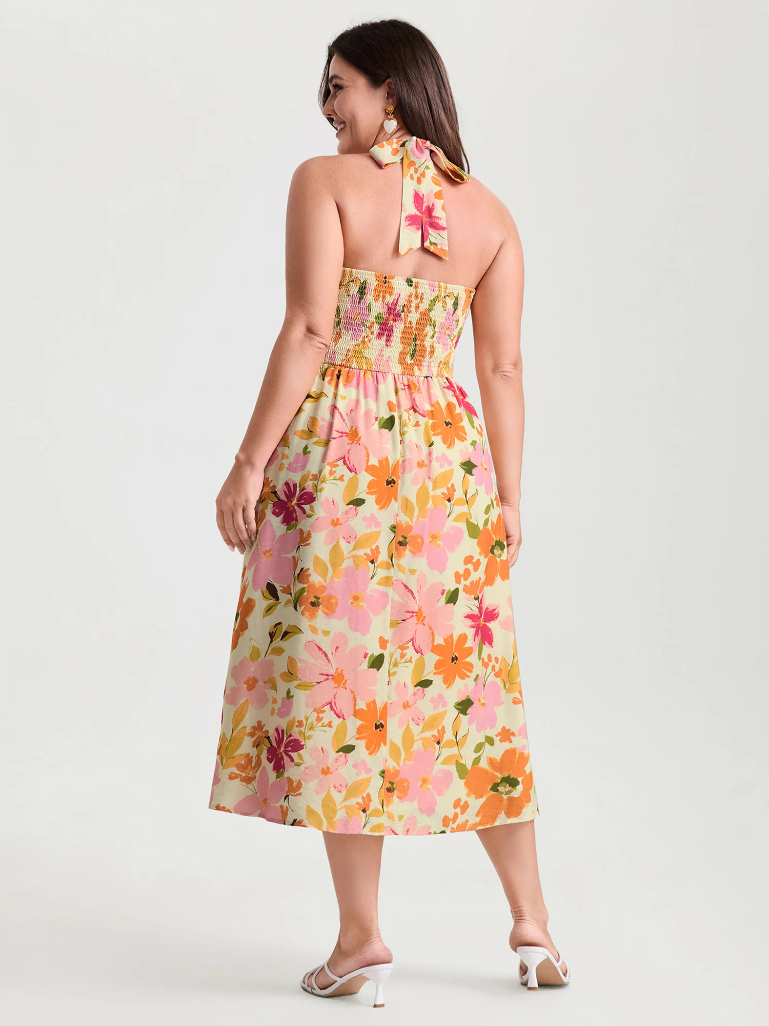 Bright Floral Print Halter Midi Dress - Image 4