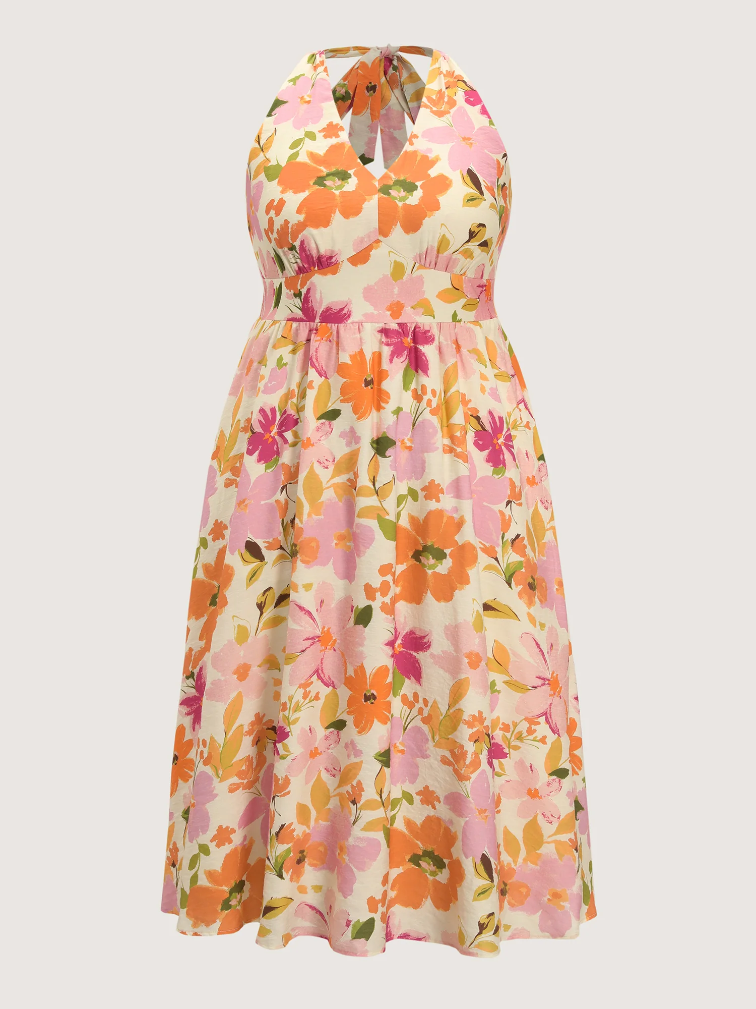 Bright Floral Print Halter Midi Dress - Image 7