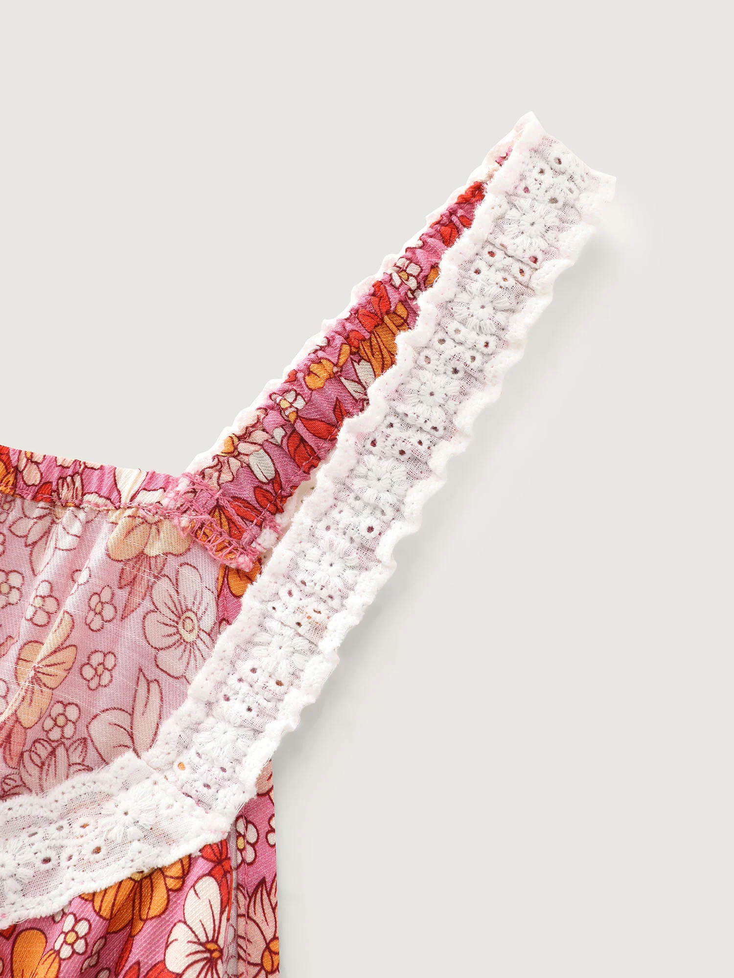 Bright Floral Print Lace Neckline Midi Dress - Image 5