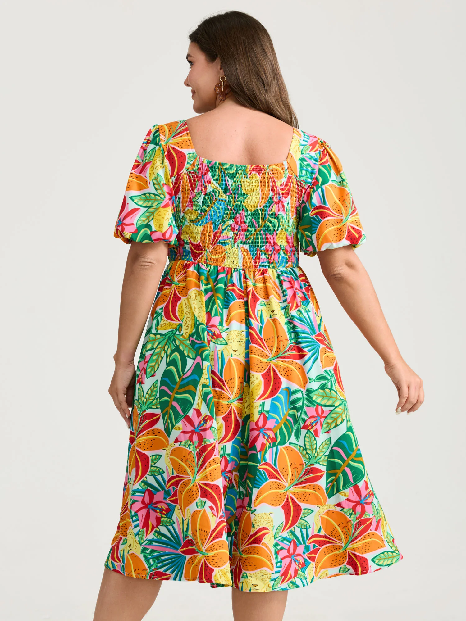 Bright Floral Print Pleated Bodice Midi Dress - Image 4