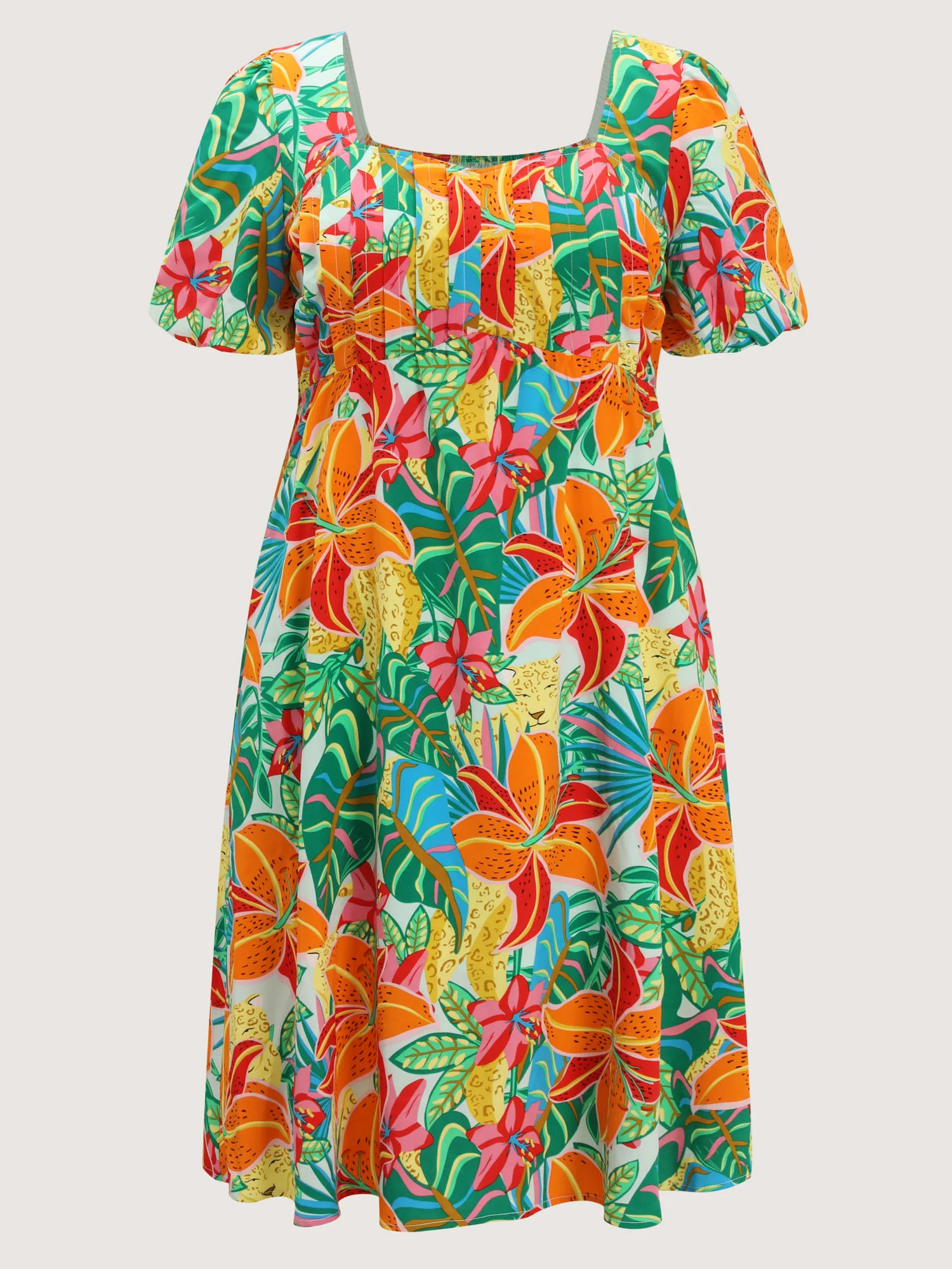Bright Floral Print Pleated Bodice Midi Dress - Image 7