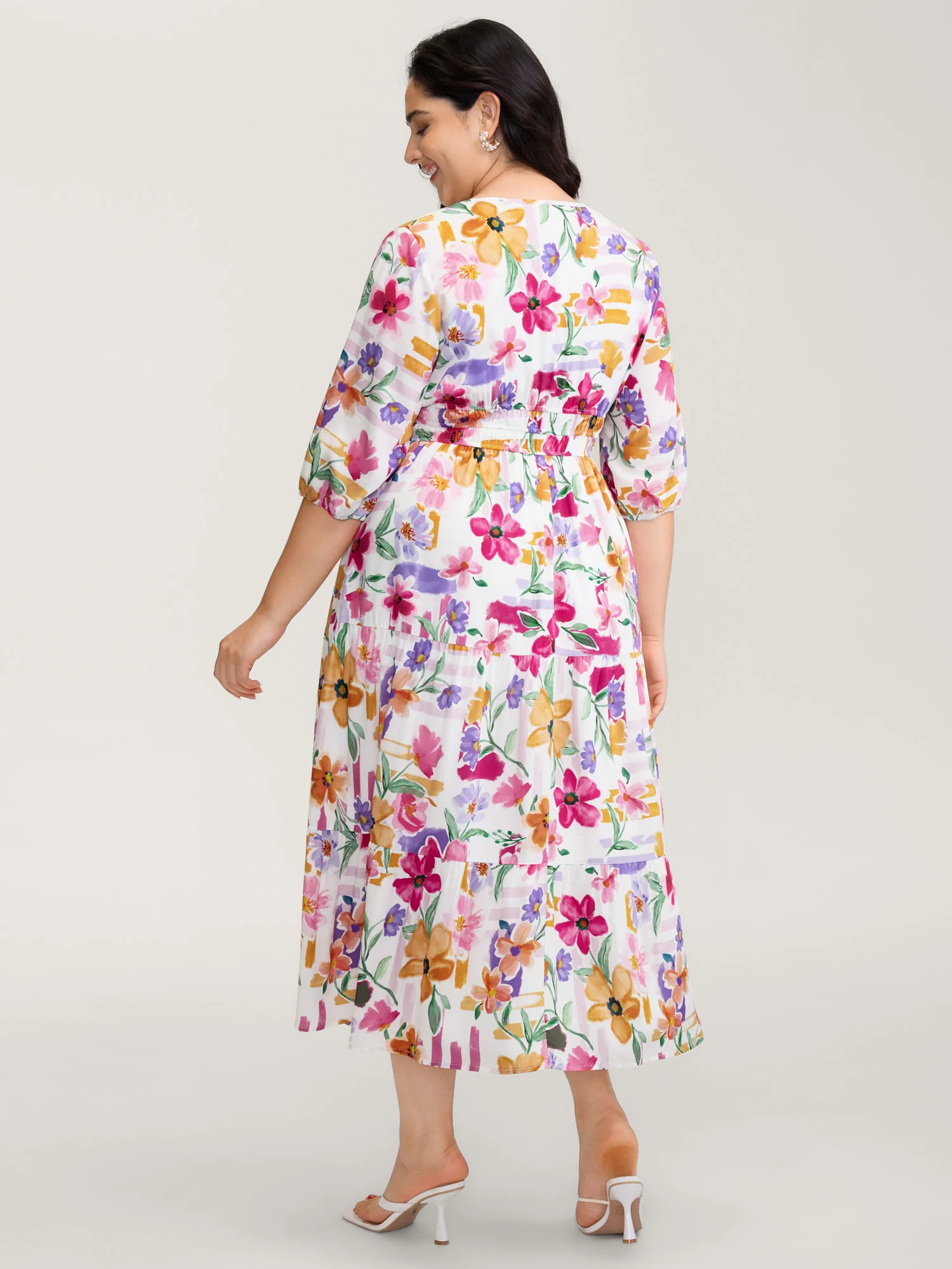 Bright Floral Print Pleated Waist Maxi Dress - Image 5