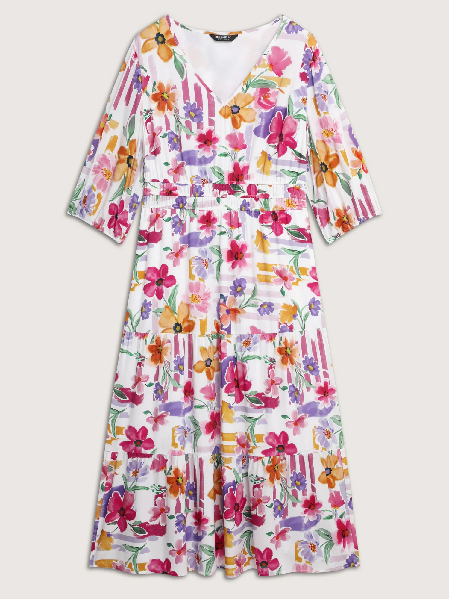 Bright Floral Print Pleated Waist Maxi Dress - Image 8
