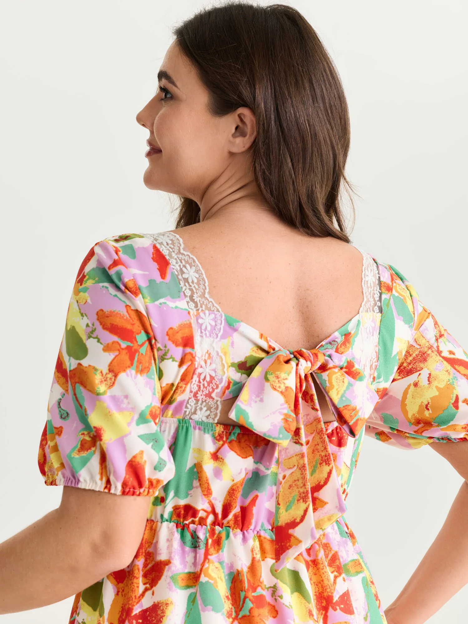 Bright Floral Print Ruched Bodice Midi Dress - Image 2