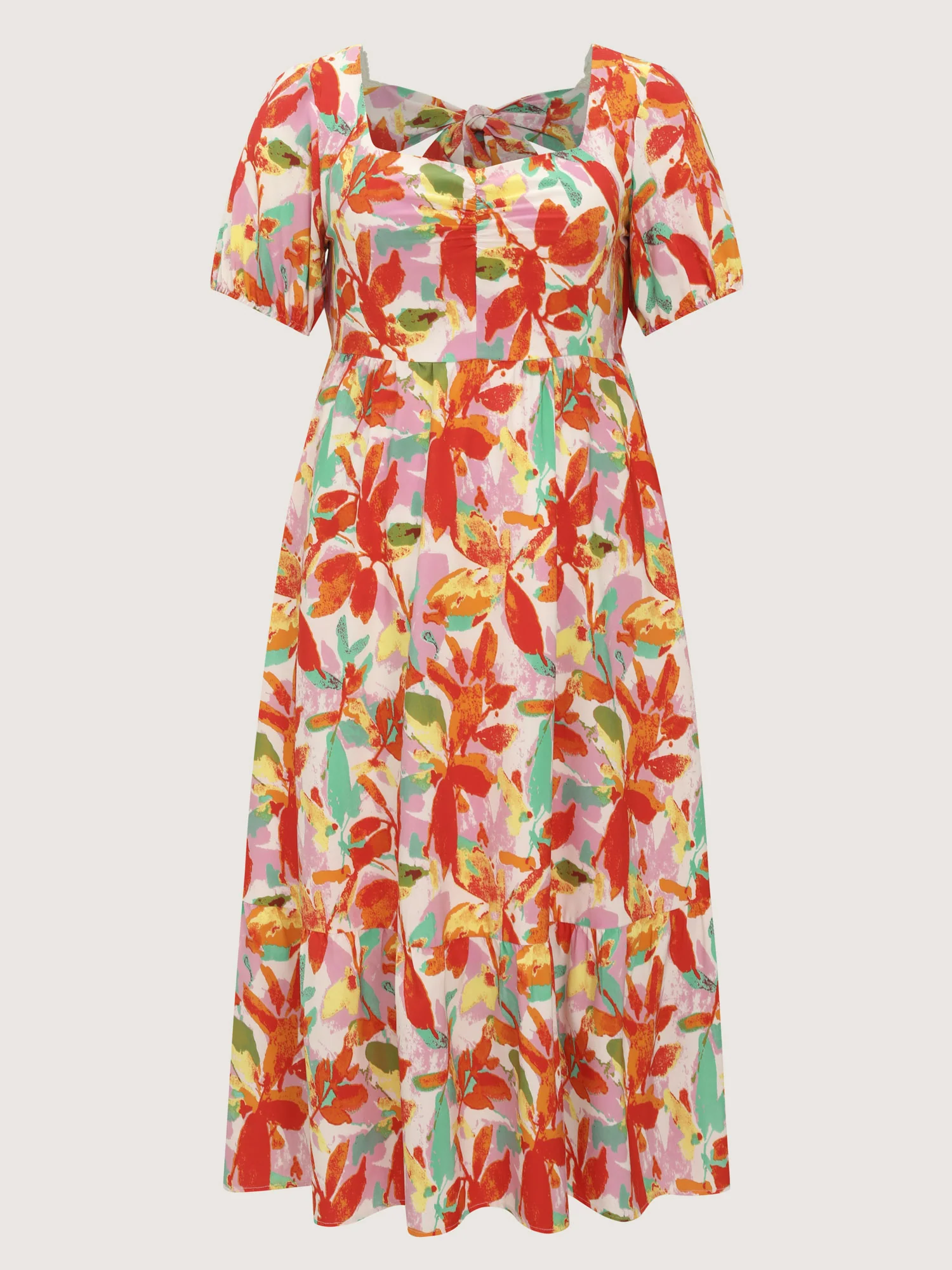 Bright Floral Print Ruched Bodice Midi Dress - Image 6