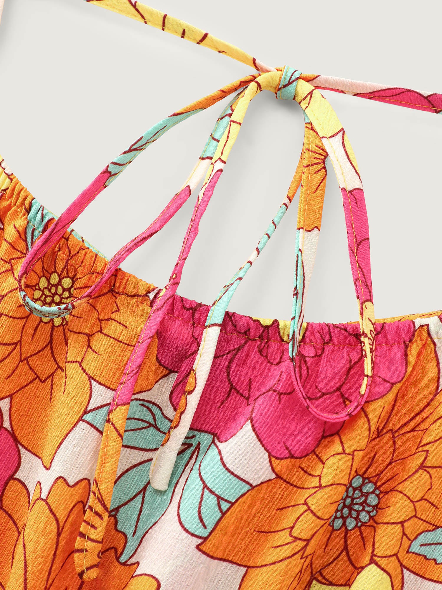 Bright Floral Print Shirred Midi Dress - Image 7