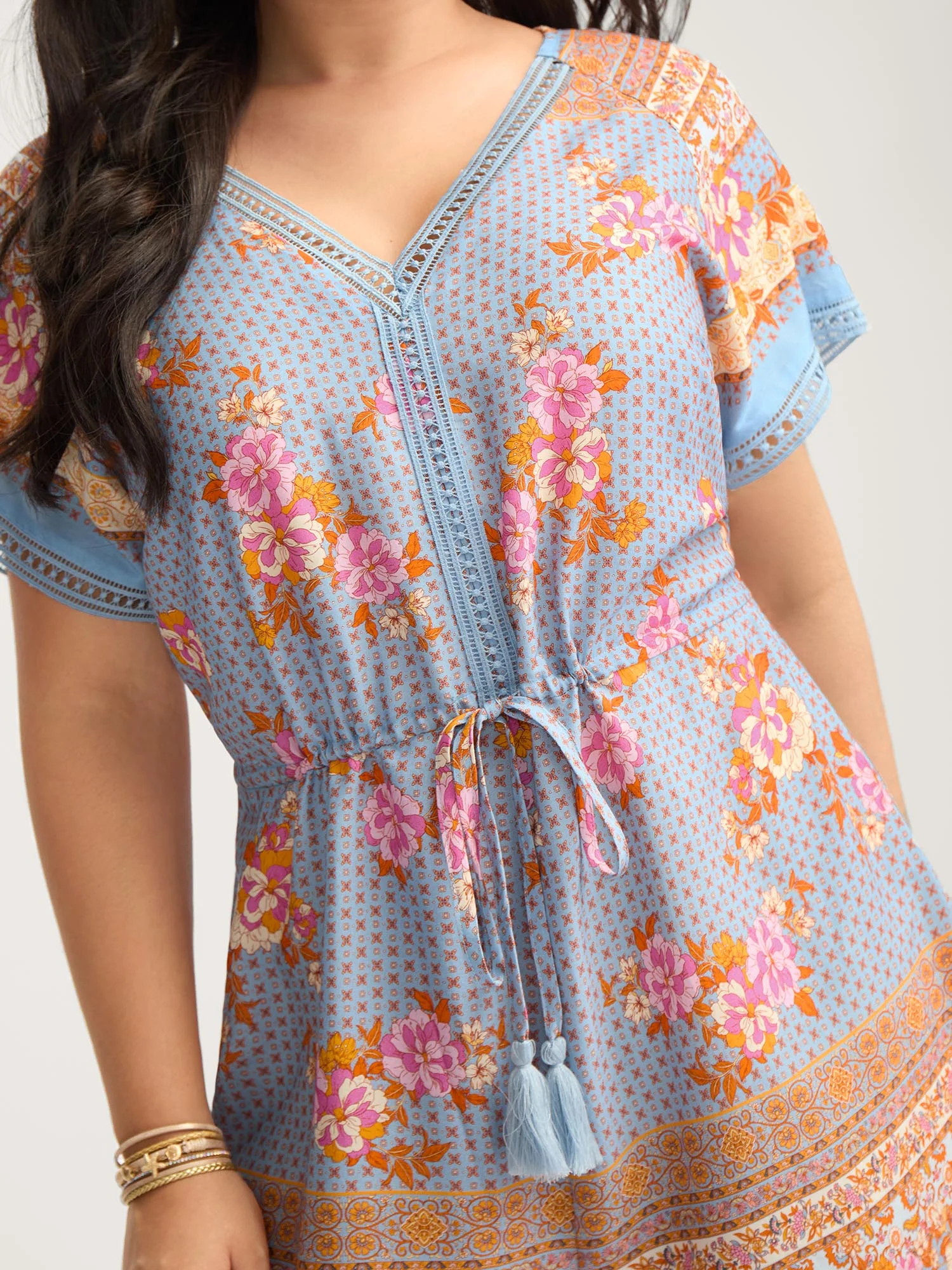 Bright Floral Print Waist-Tie Romper - Image 2