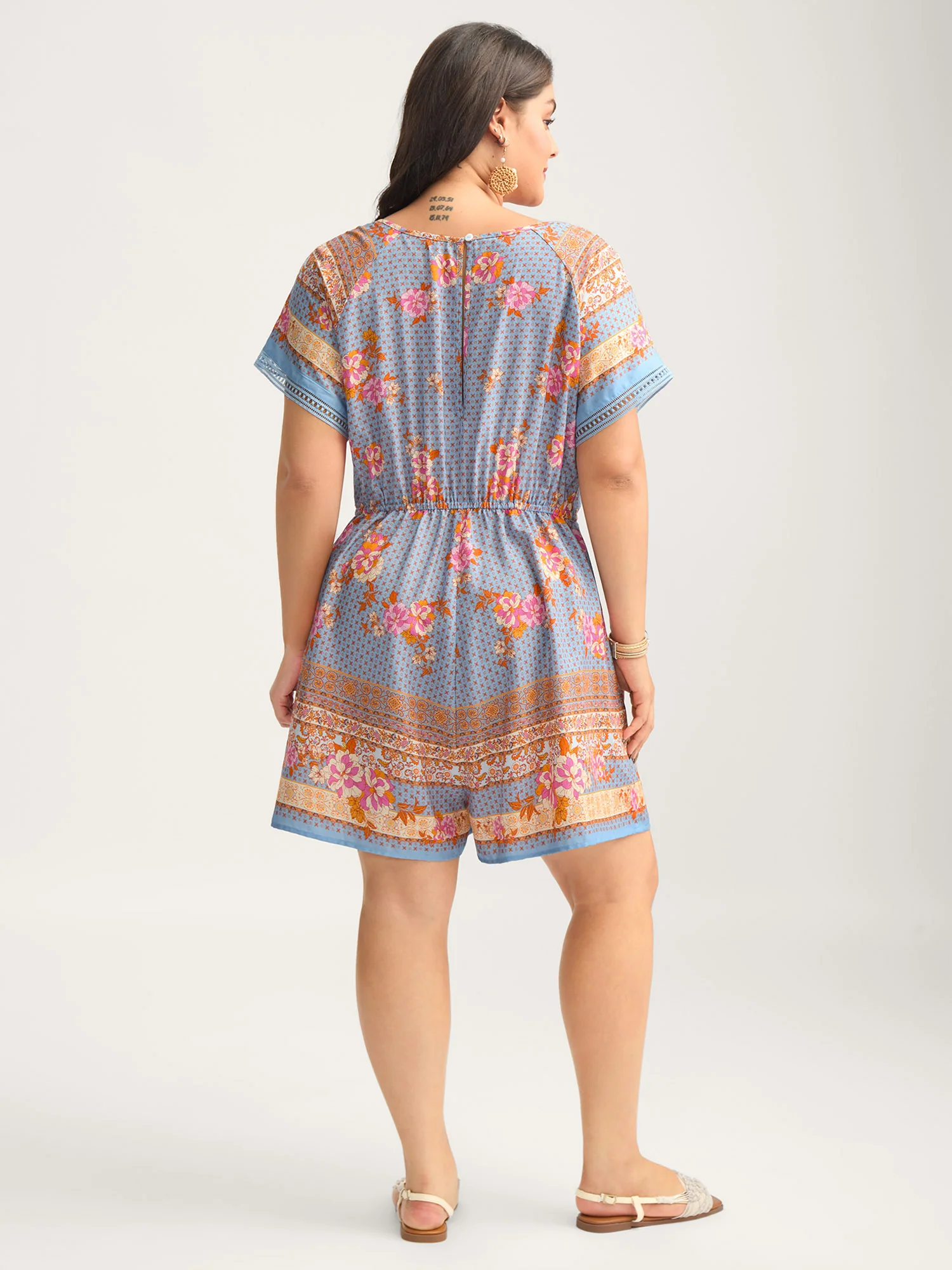 Bright Floral Print Waist-Tie Romper - Image 4