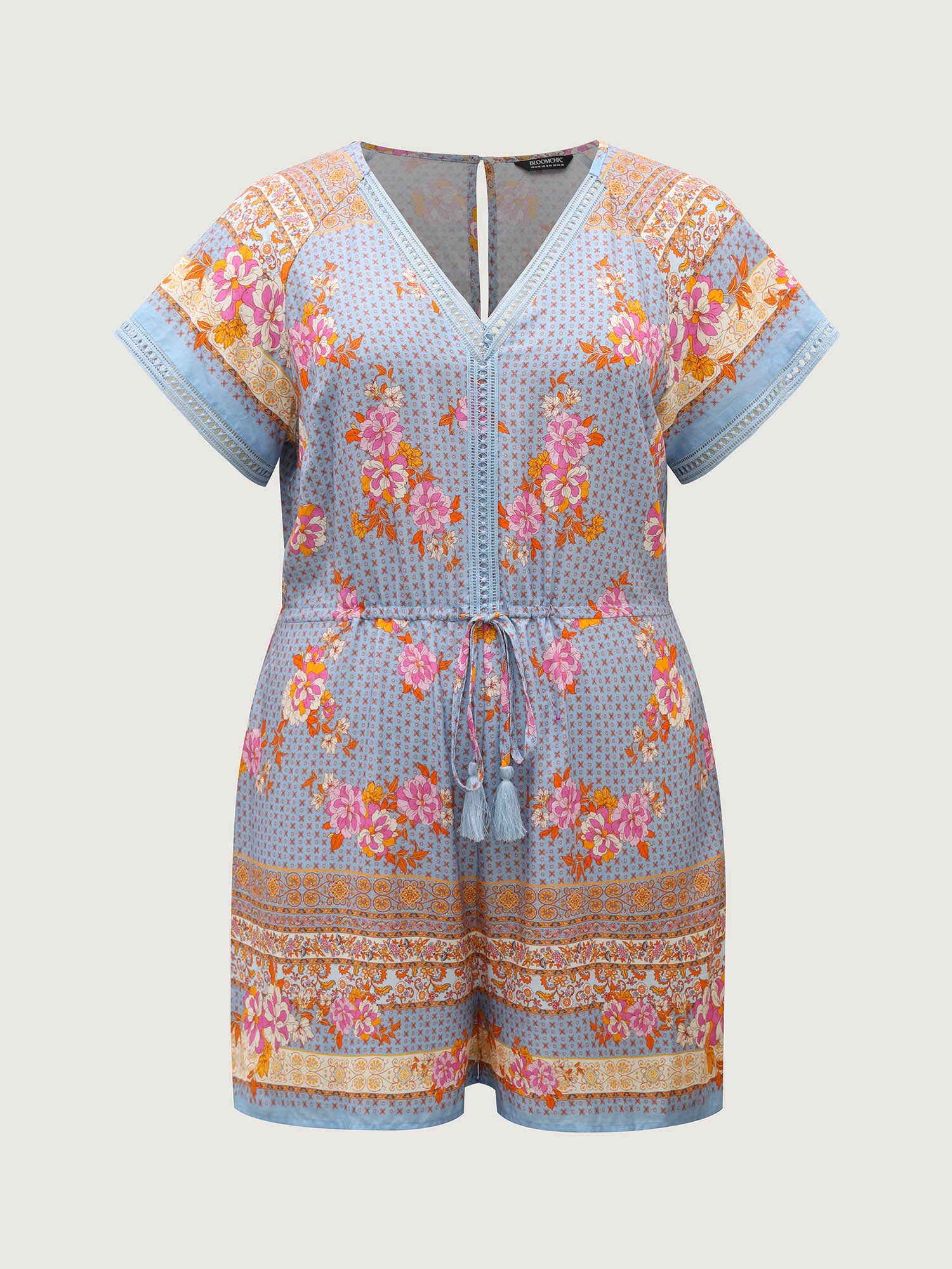 Bright Floral Print Waist-Tie Romper - Image 7