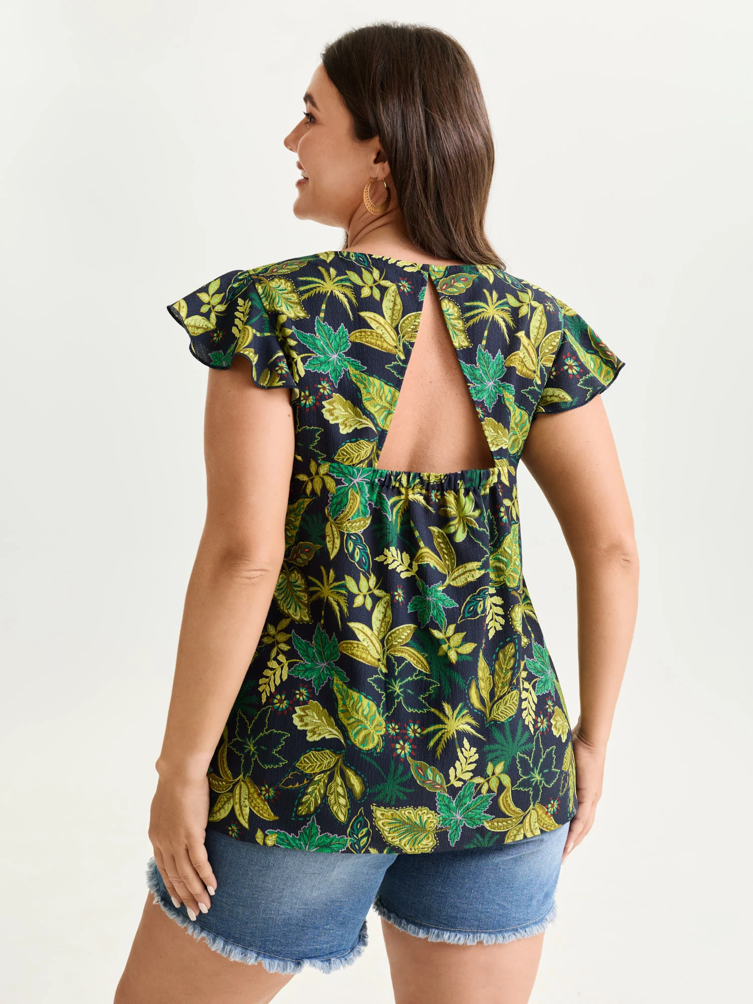 Bright Floral Texture Open-Back Blouse - Image 13