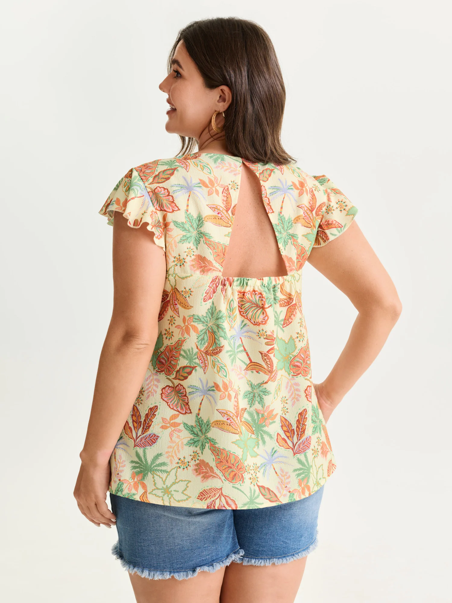 Bright Floral Texture Open-Back Blouse - Image 18
