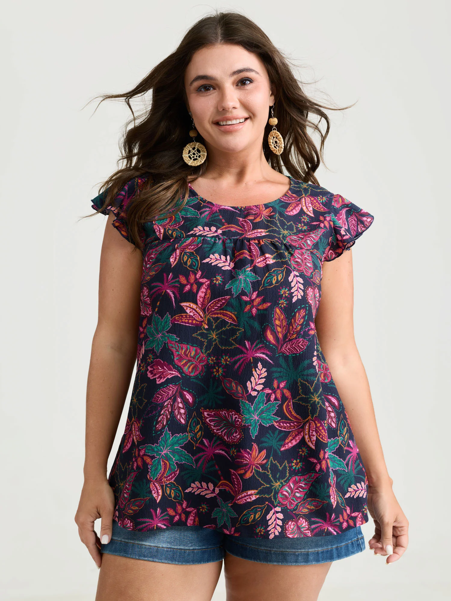 Bright Floral Texture Open-Back Blouse - Image 4