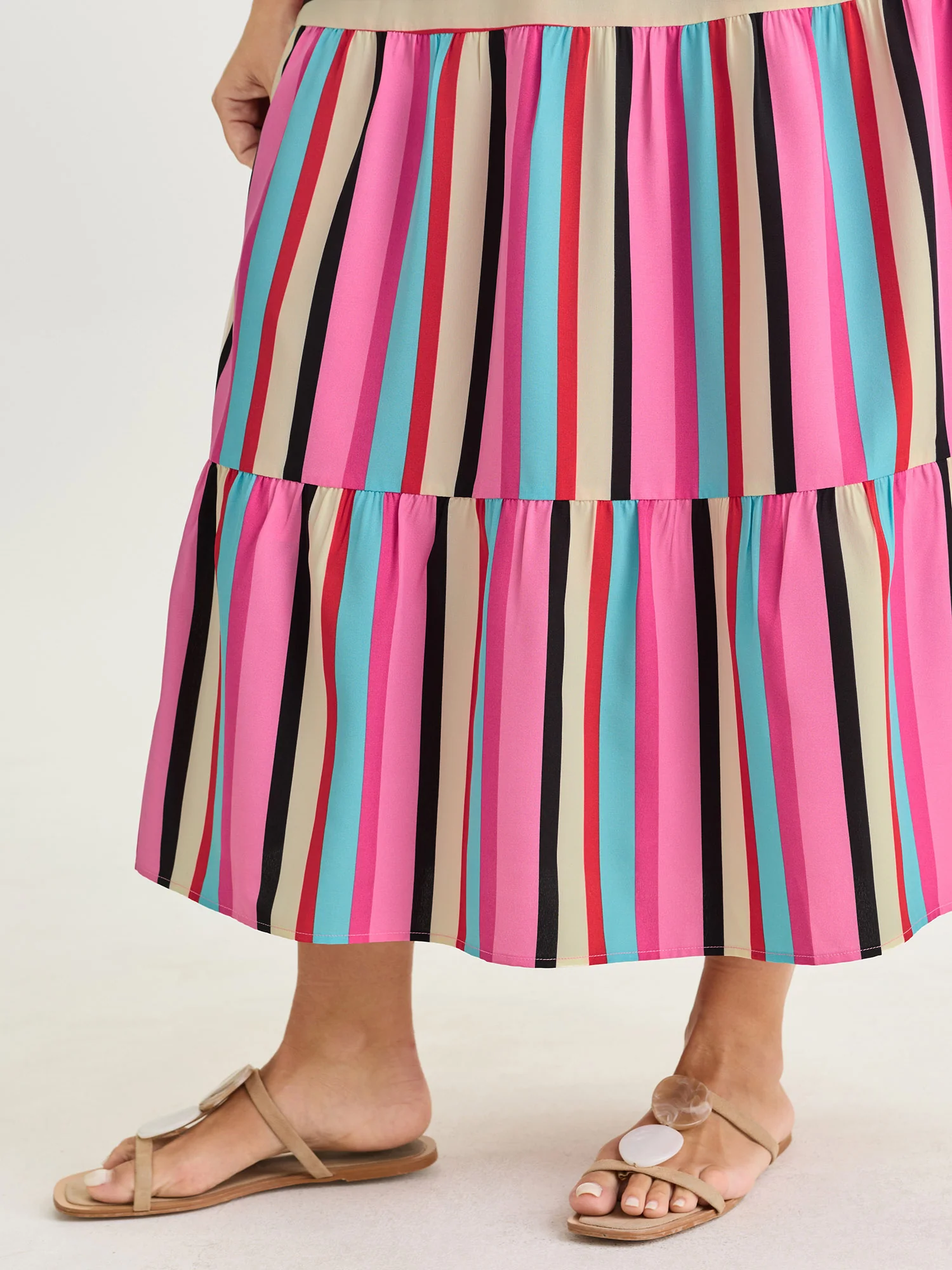 Bright Striped Print Wide Straps Maxi Dress - Image 3