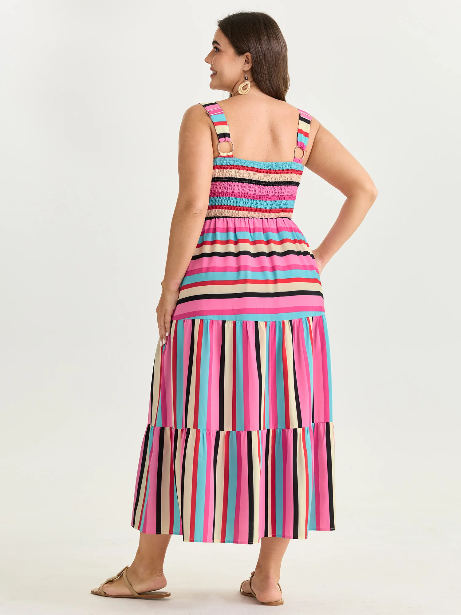 Bright Striped Print Wide Straps Maxi Dress - Image 4