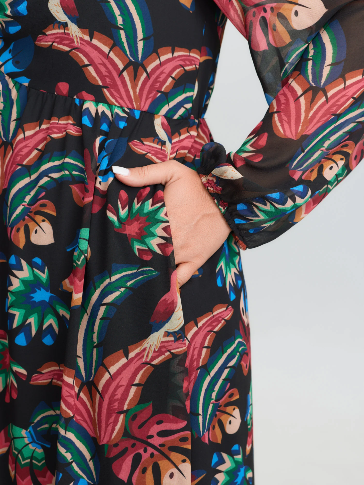 Bright Tropical Floral Print Drawstring Maxi Dress - Image 4