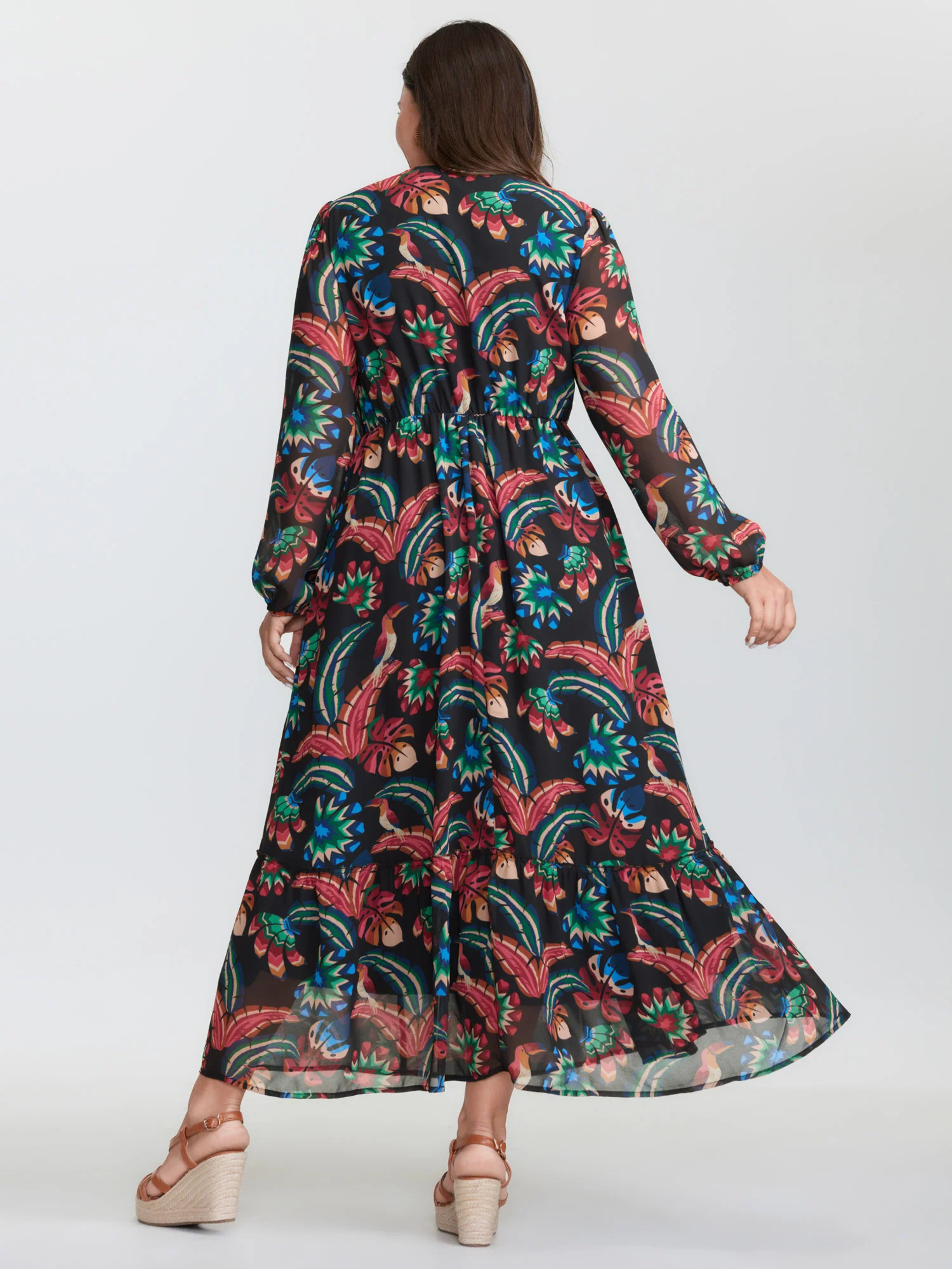 Bright Tropical Floral Print Drawstring Maxi Dress - Image 5