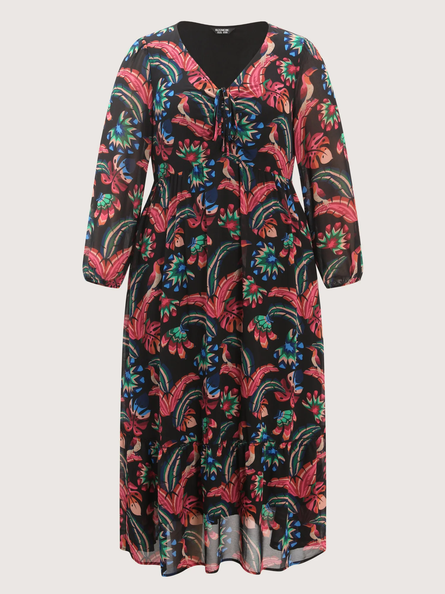 Bright Tropical Floral Print Drawstring Maxi Dress - Image 8