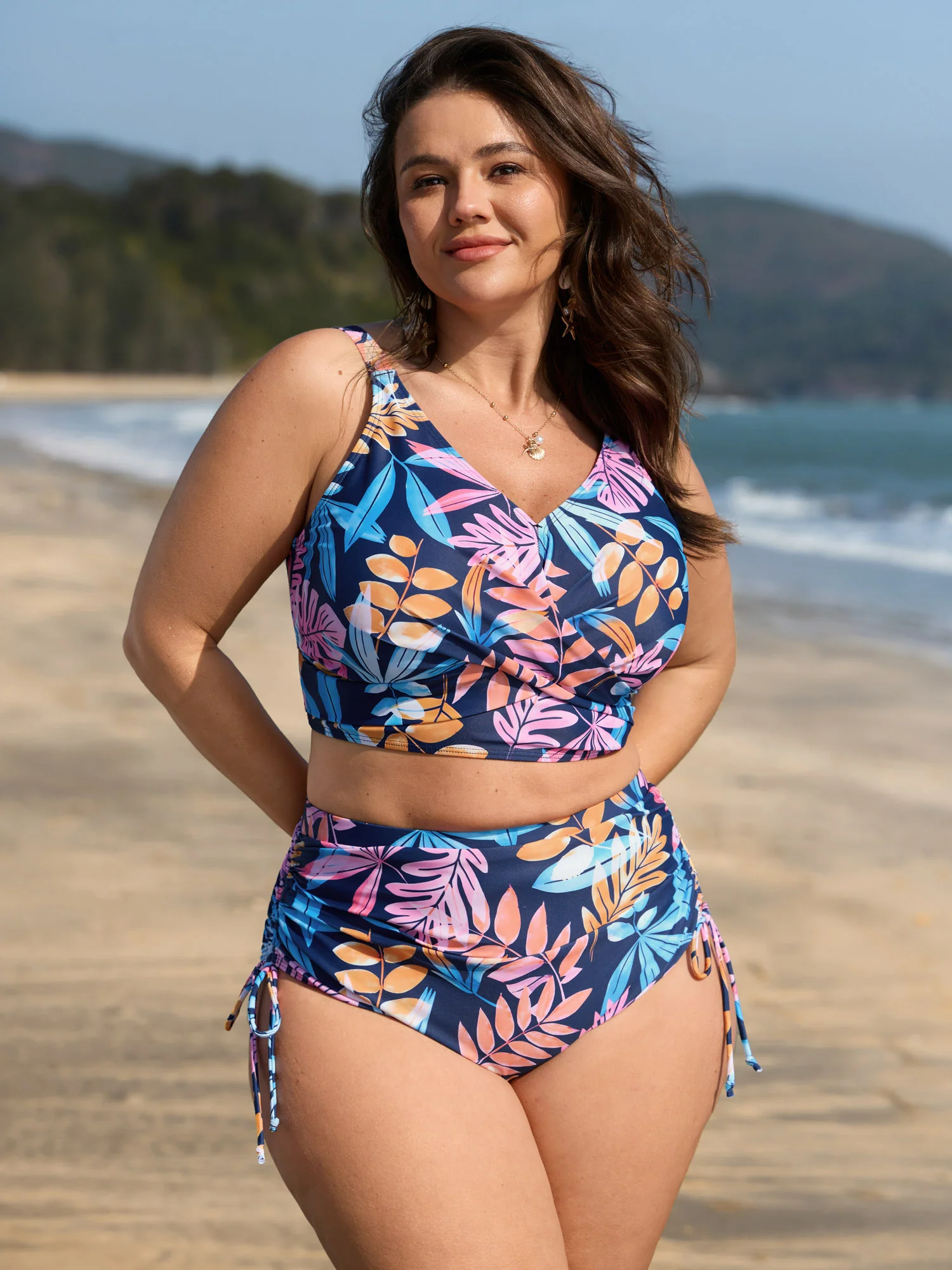 Bright Tropical Floral Print Adjustable Bikini Bottoms - Image 2