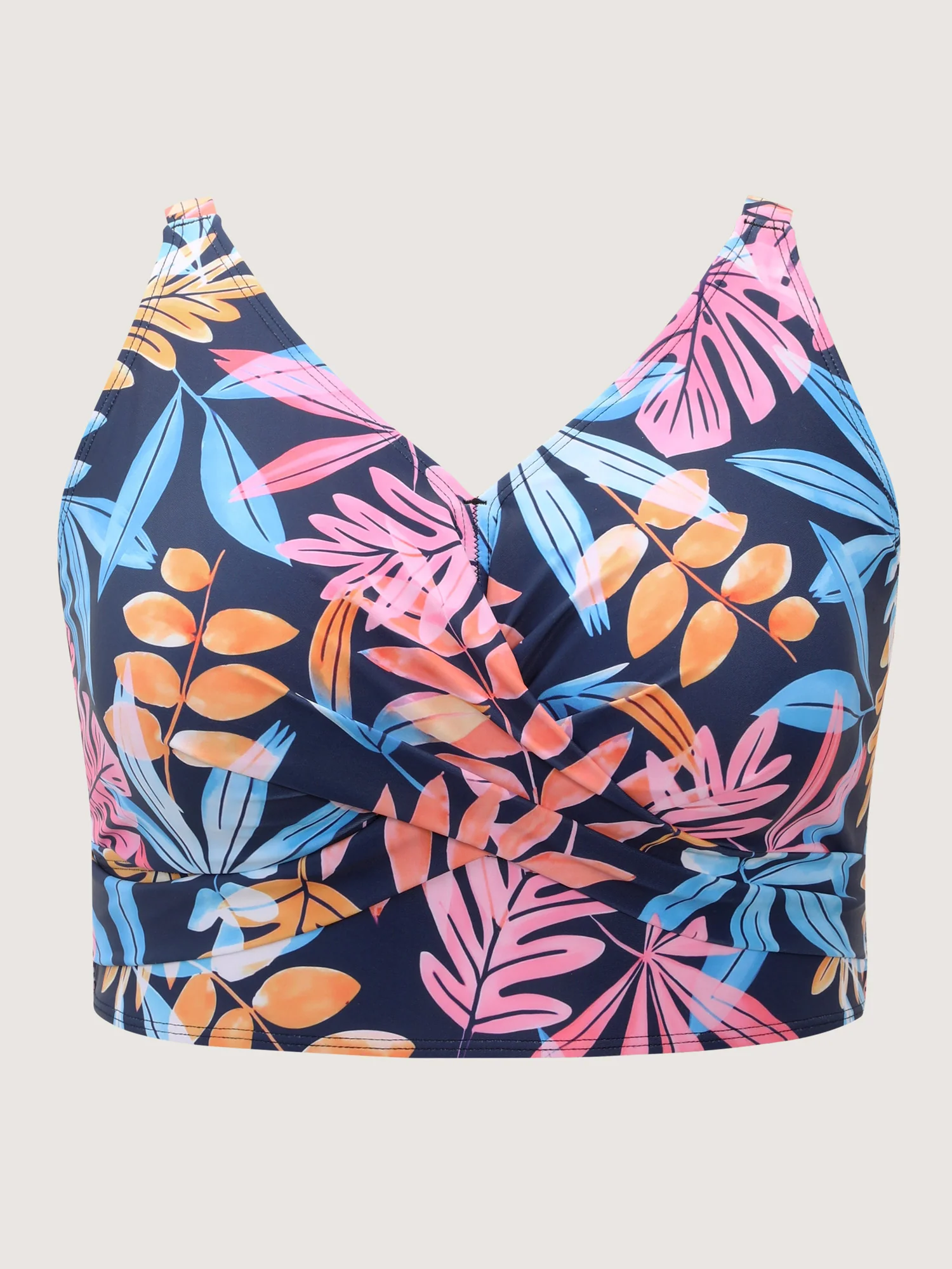 Bright Tropical Floral Print Tummy-Control Bikini Top - Image 7