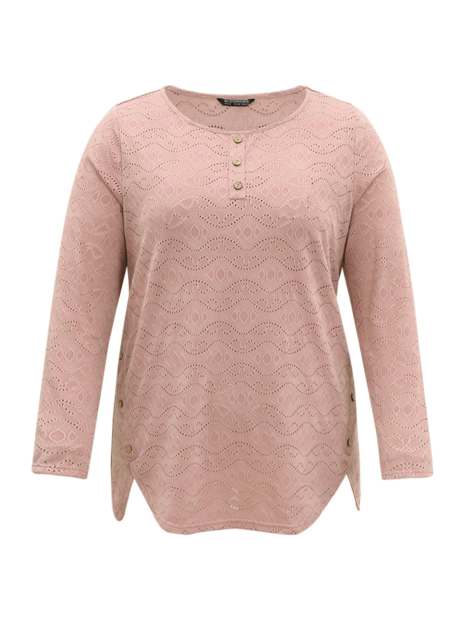 Broderie Anglaise Button Detail Arc Hem T-shirt - Image 5