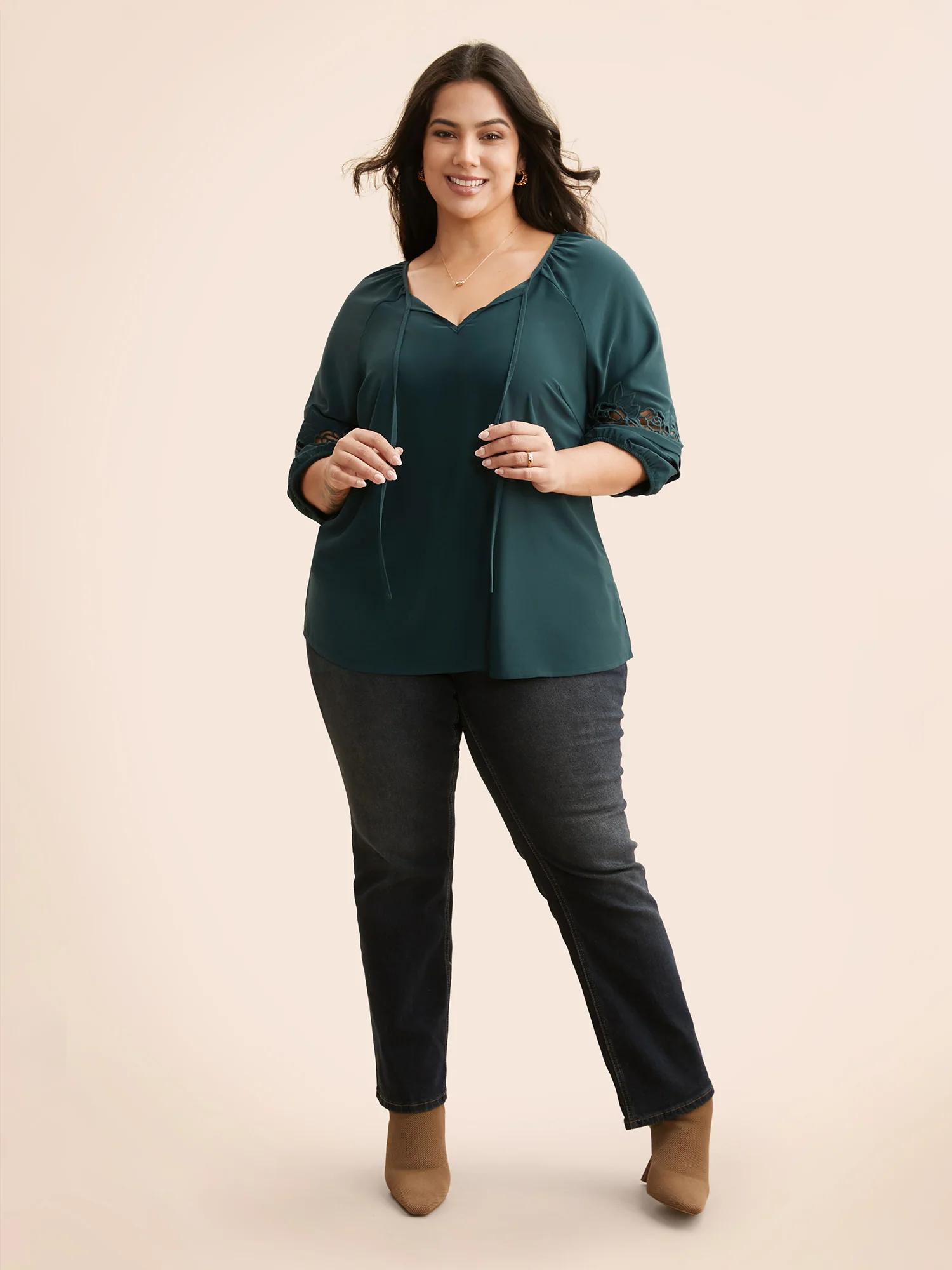 Broderie Anglaise Gathered Tie Knot Blouse - Image 2