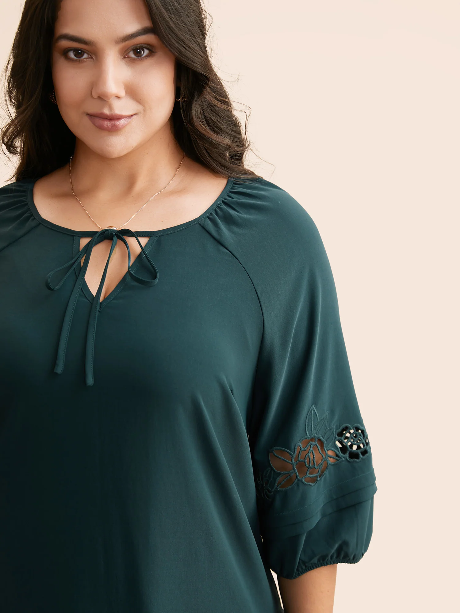 Broderie Anglaise Gathered Tie Knot Blouse - Image 4