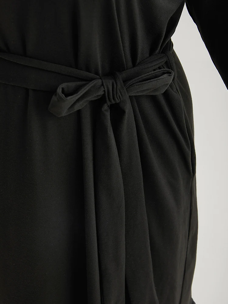 Broderie Anglaise Round Neck Belted Flutter Hem Dress - Image 6